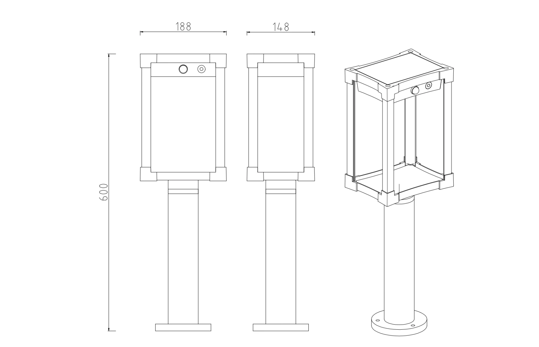 Stalp iluminat exterior LED SOLIS, cu panou solar si senzor, aluminiu