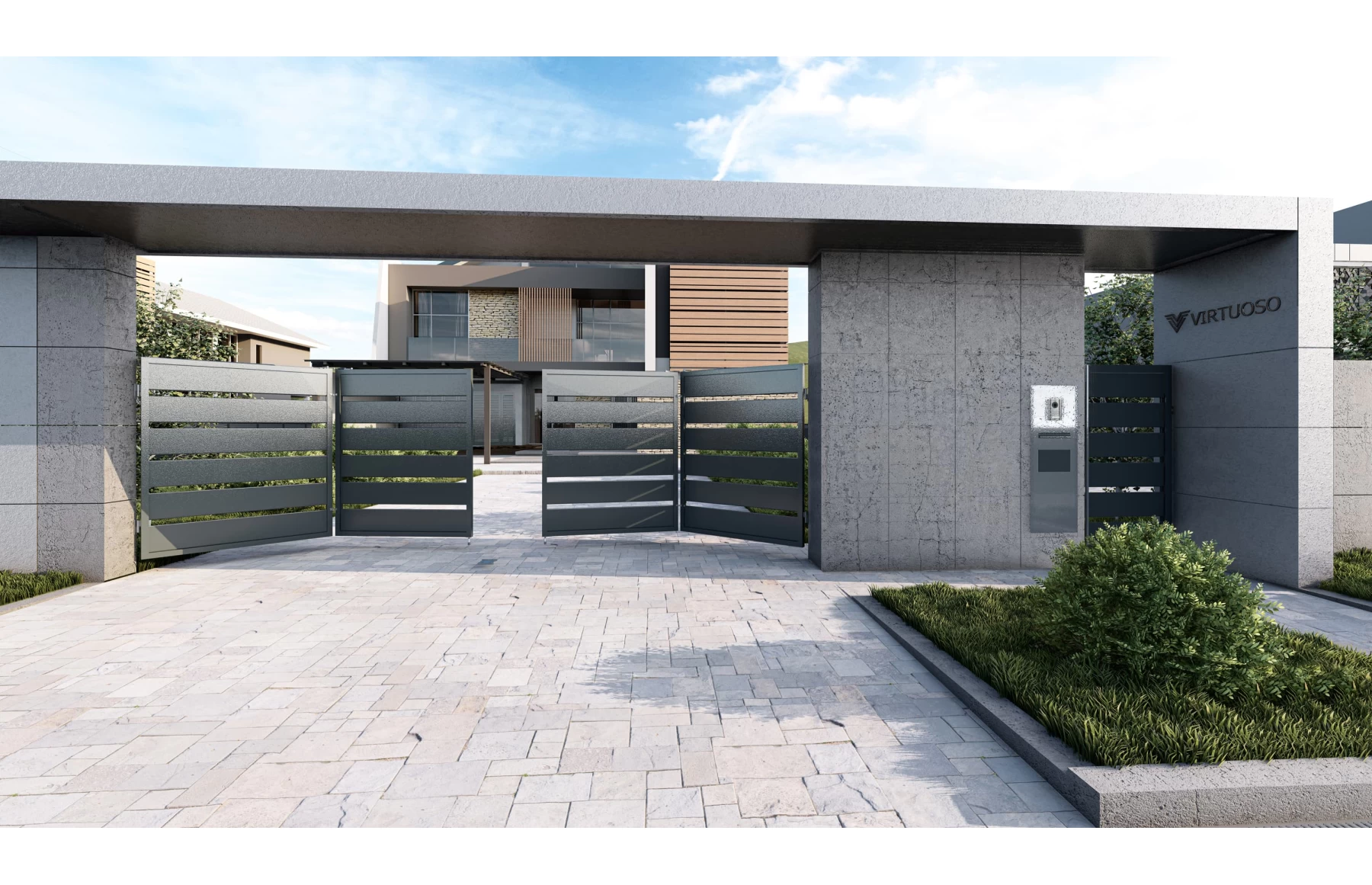 Poarta autoportanta in consola metalica din aluminiu, model Prometheus