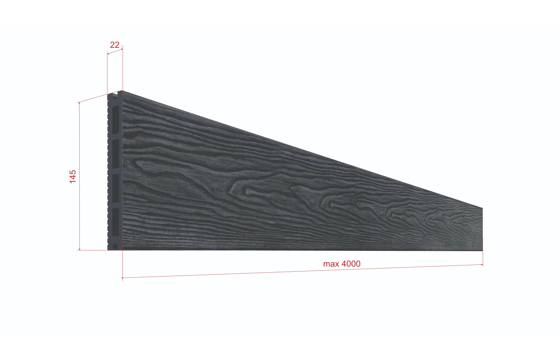 Placa deck terasa WPC 3D, tip pardoseala/dusumea WPC, 150x25 mm, gri antracit lemn