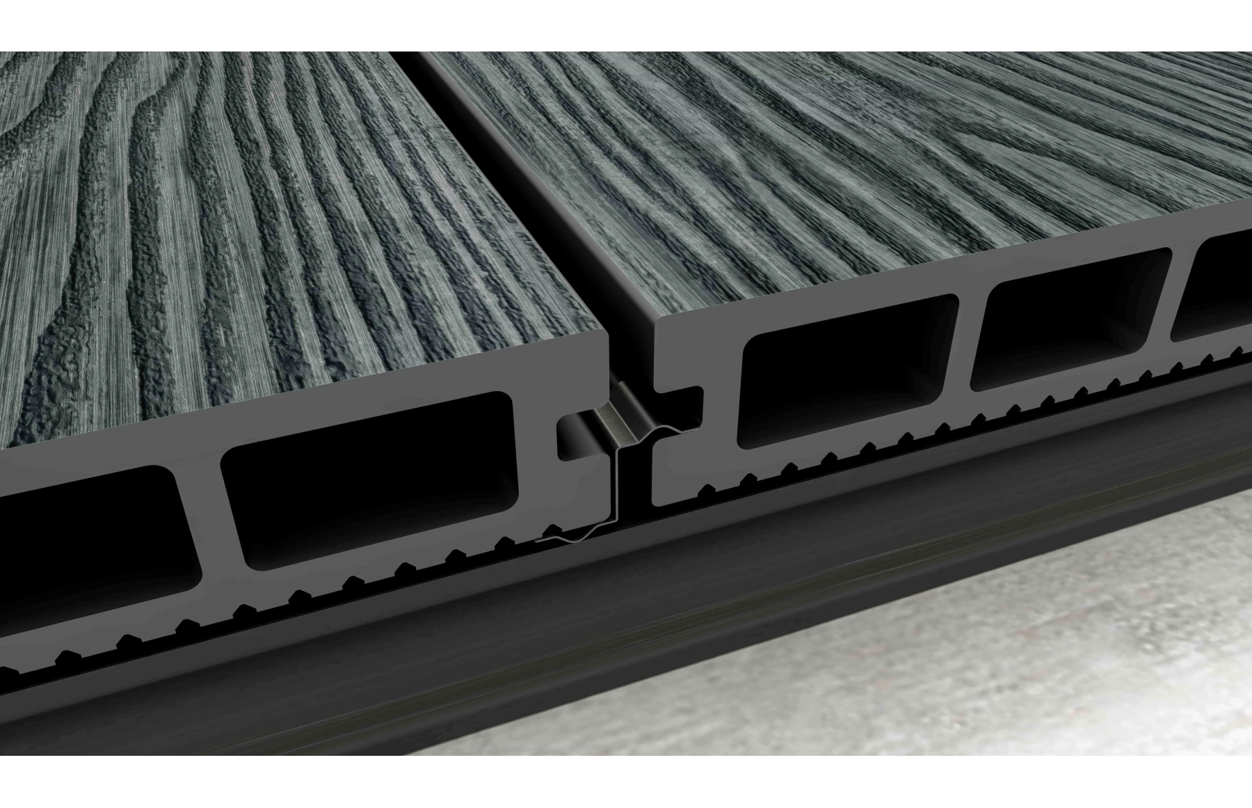 Placa deck terasa WPC 3D, tip pardoseala/dusumea WPC, 150x25 mm, gri antracit lemn