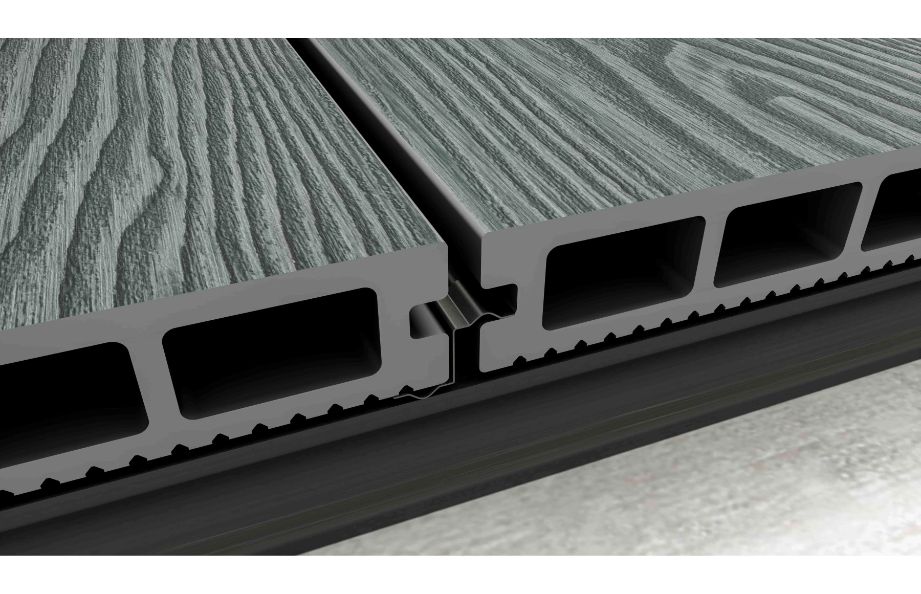 Placa deck terasa WPC 3D, tip pardoseala/dusumea WPC, 150x25 mm, gri deschs linii periat