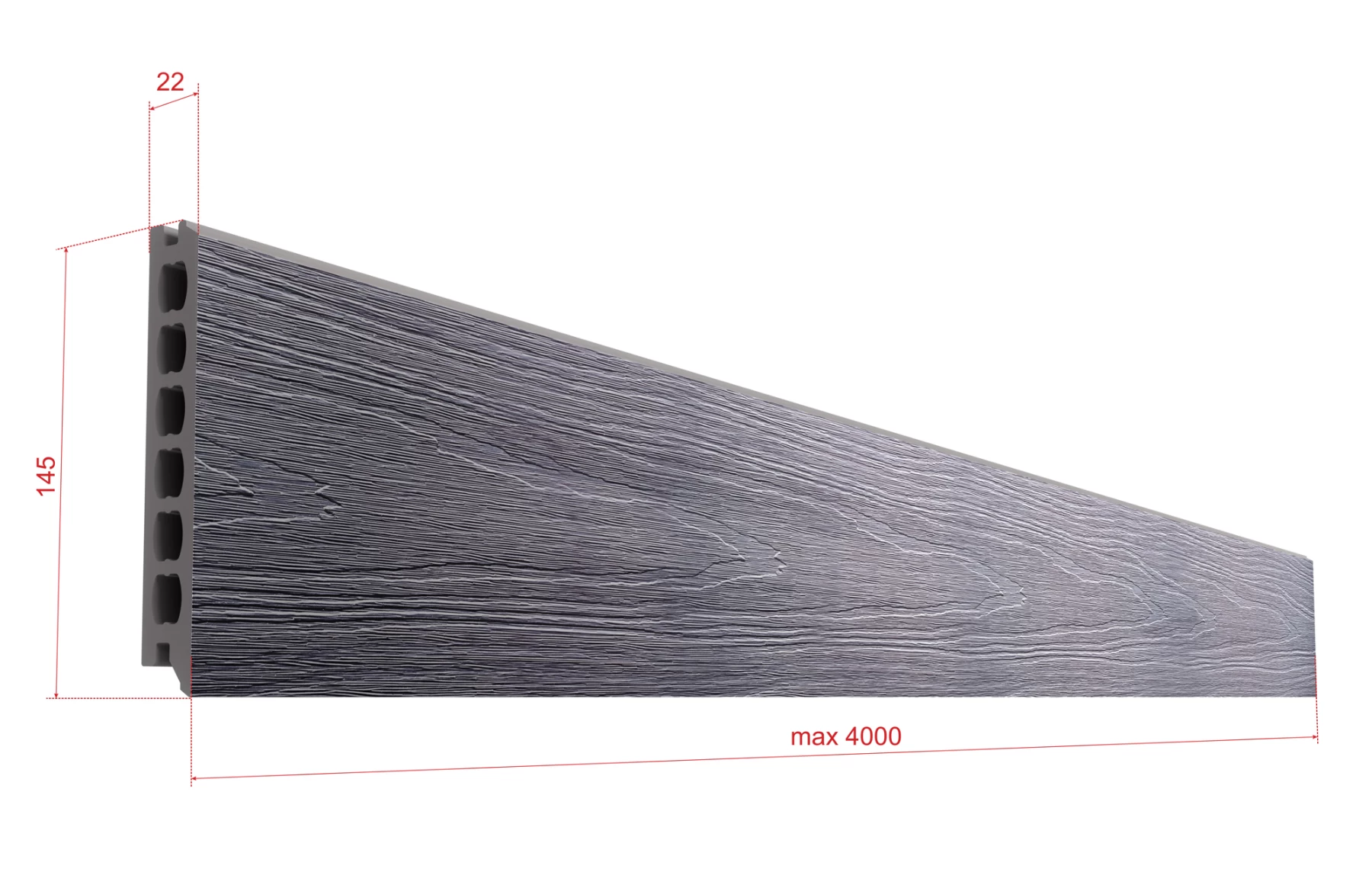 Placa deck terasa WPC PREMIUM, tip pardoseala/dusumea WPC, placa co extrudata, 145x22mm, gri lemn, model No Gap