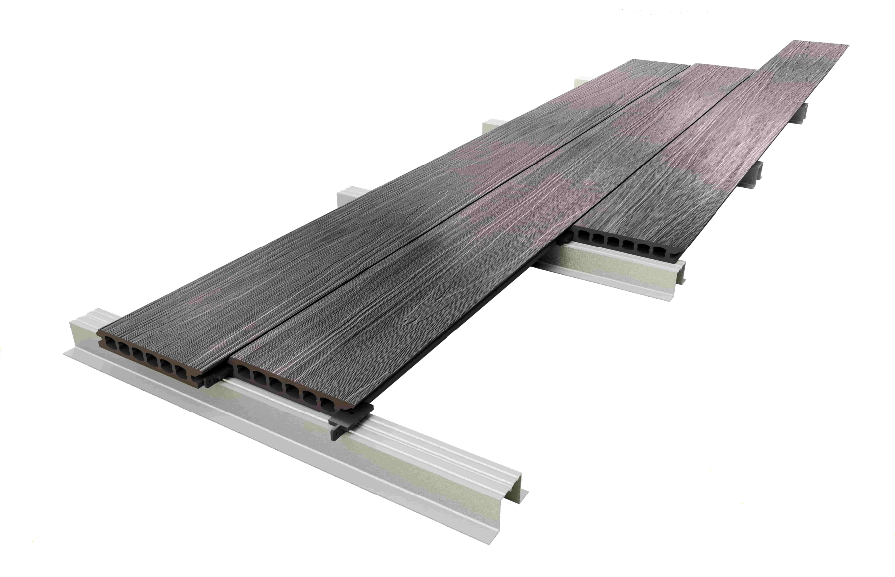 Placa deck terasa WPC PREMIUM, tip pardoseala/dusumea WPC, placa co extrudata, 145x22mm, gri lemn, model No Gap