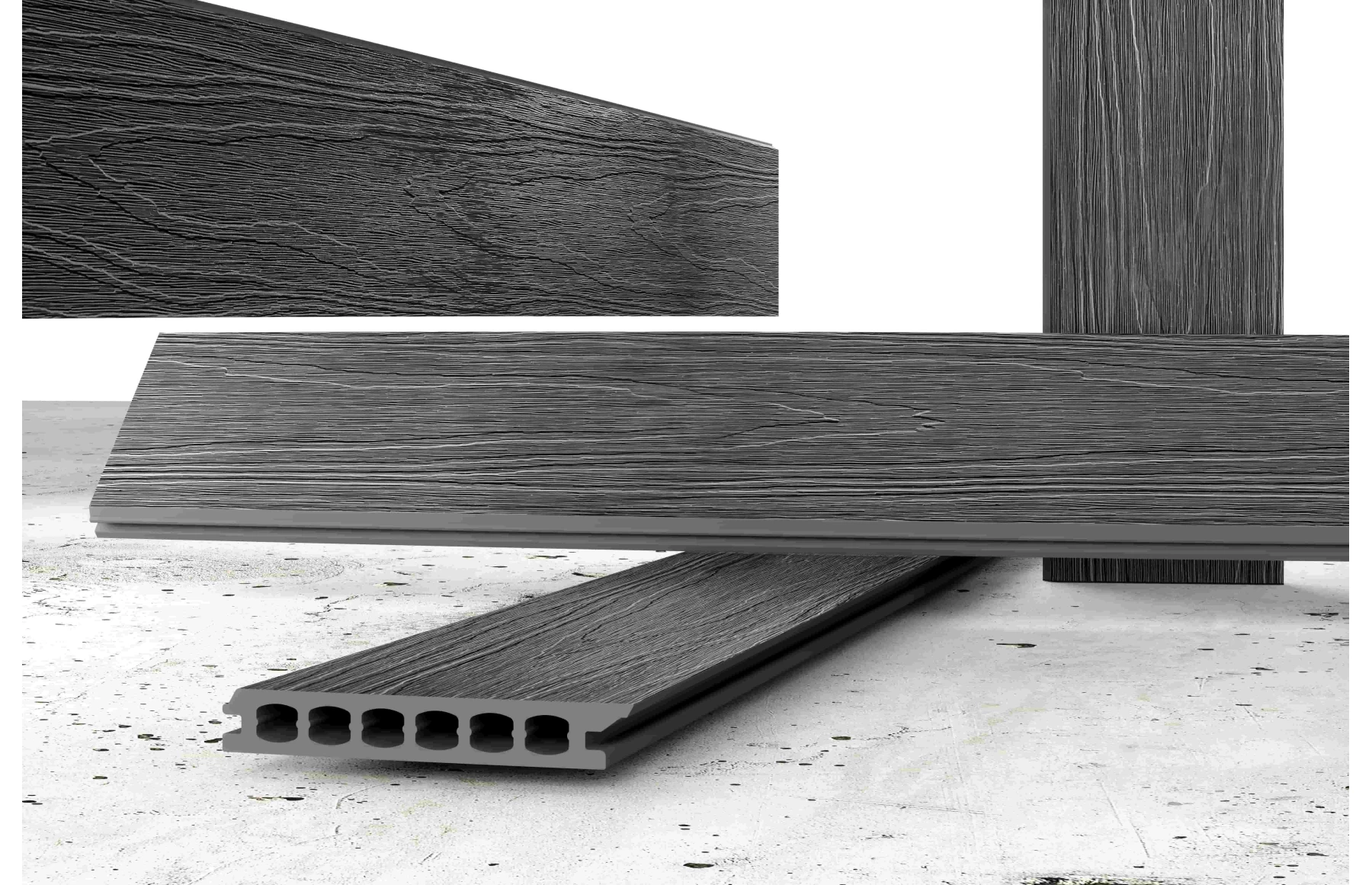 Placa deck terasa WPC PREMIUM, tip pardoseala/dusumea WPC, placa co extrudata, 145x22mm, gri lemn, model No Gap