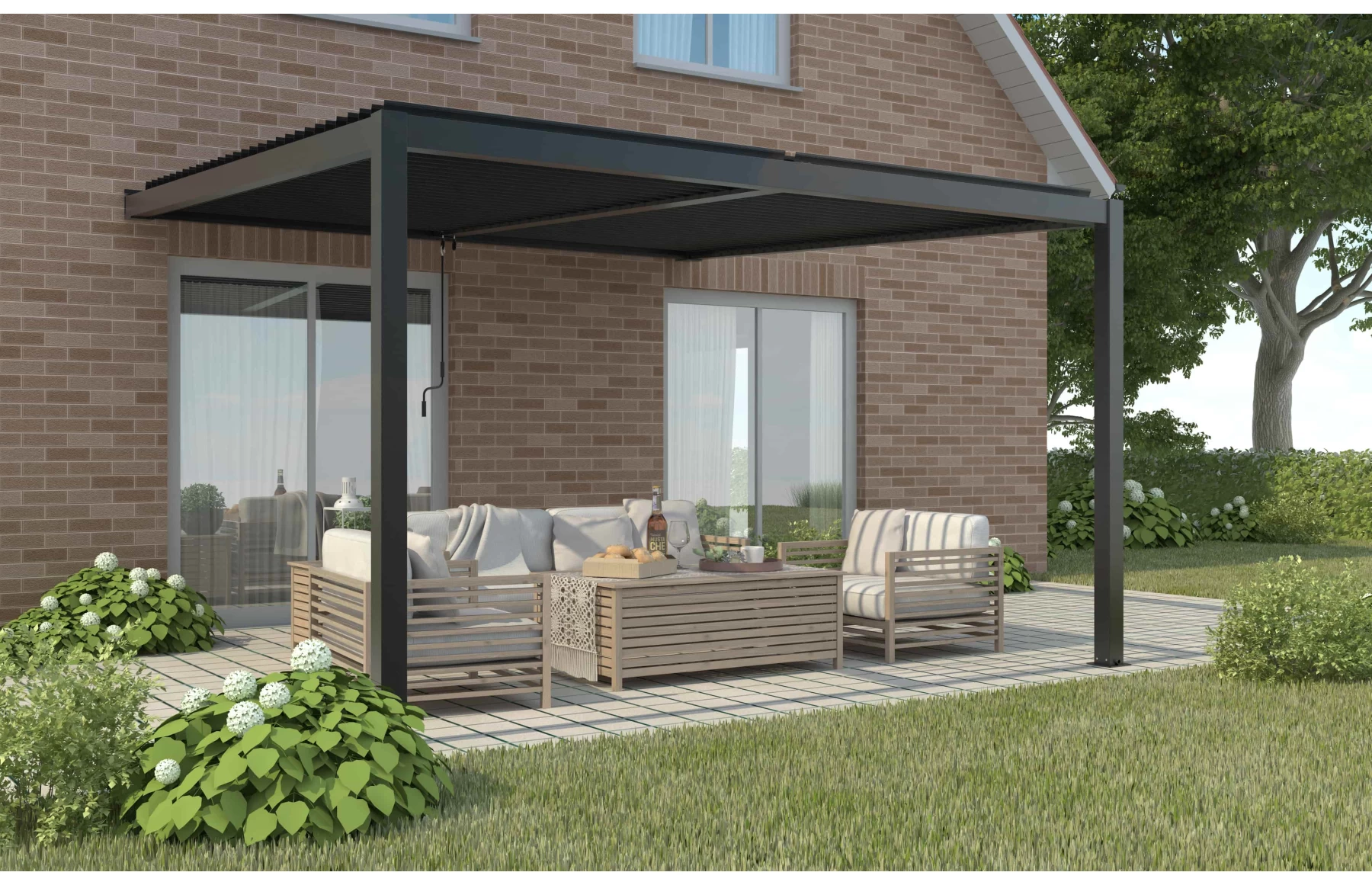 Pergola X Bioclimatica, Pavilion 3x5.8x2.3metri cu LED, prindere pe casa, Premium, Aluminiu