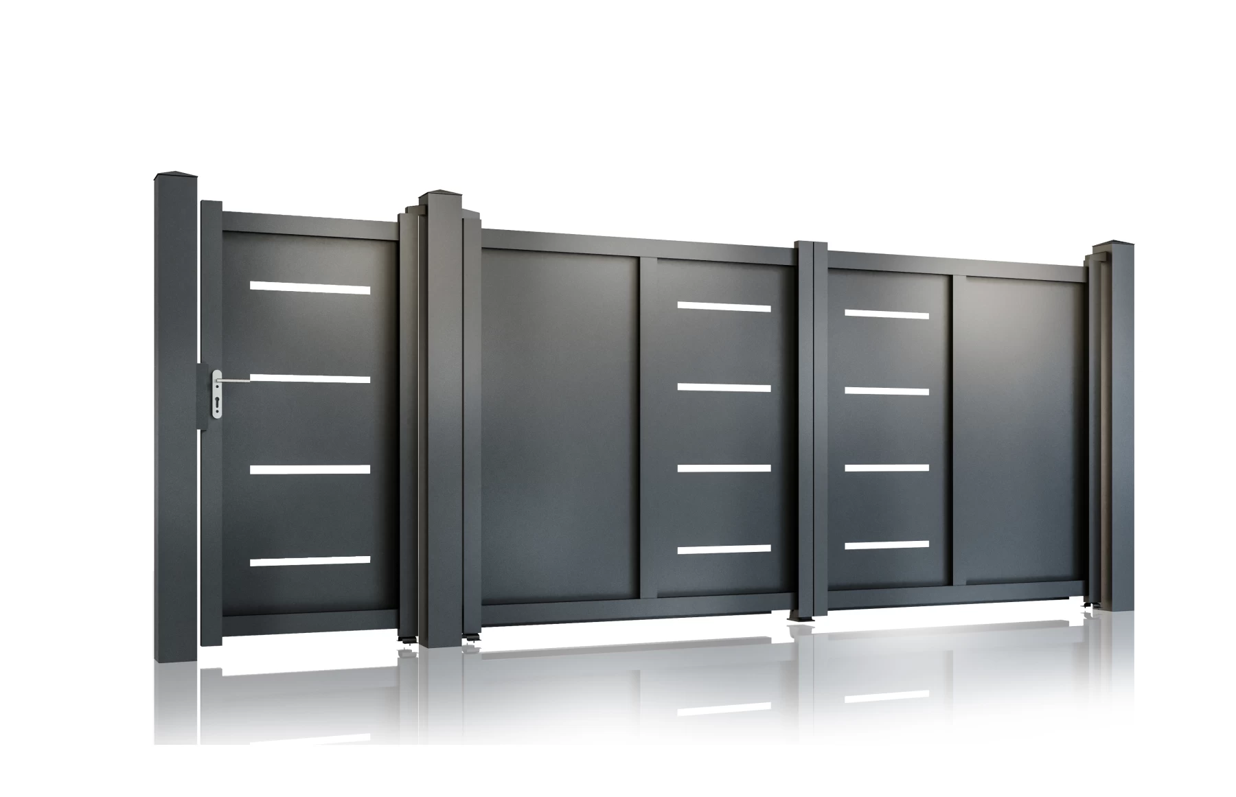 Set porti metalice din aluminiu 900x1800m, 3000x1800mm, prefabricate, gri antracit, model Thor