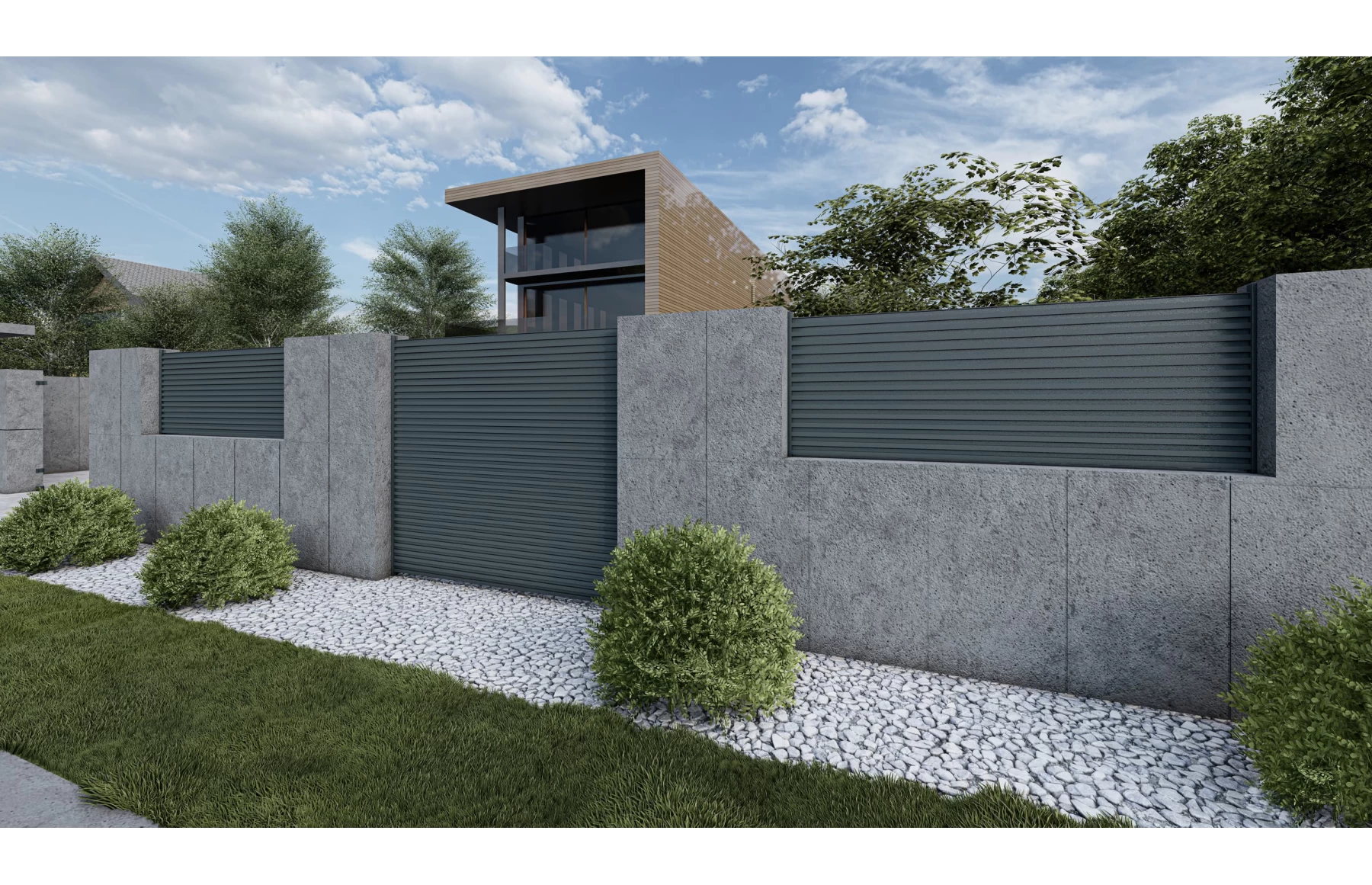 Panou gard cu stalpi din aluminiu, model Tron