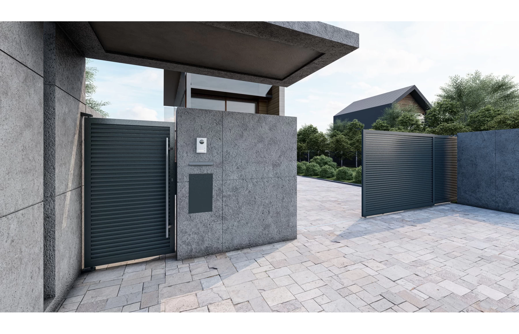 Poarta culisanta la 90 de grade, Tron, Aluminiu