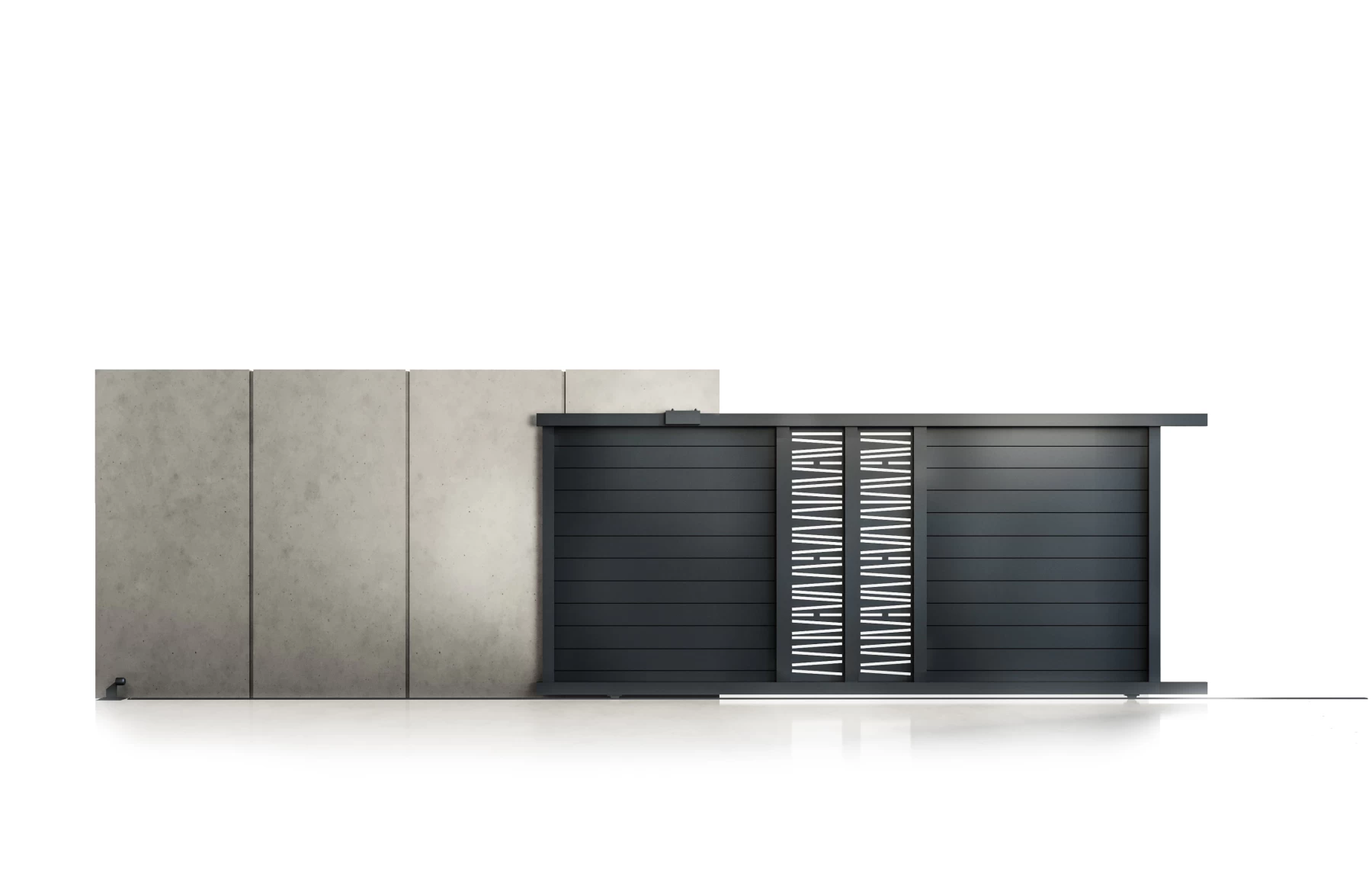 Poarta culisanta glisanta metalica din aluminiu, prefabricata, gri antracit, model Poseidon, 3000x1800mm