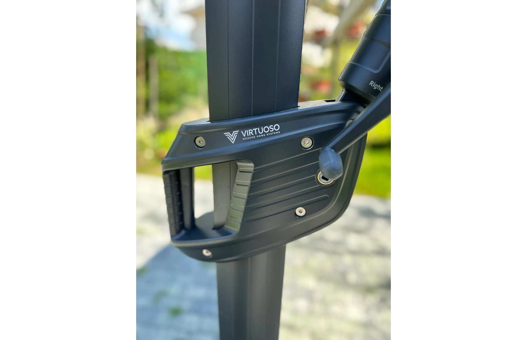 Umbrela de soare 3x3m pentru terasa si gradina, aluminiu, pliabila,cu iluminare LED, culoare gri antracit, include suport de plastic