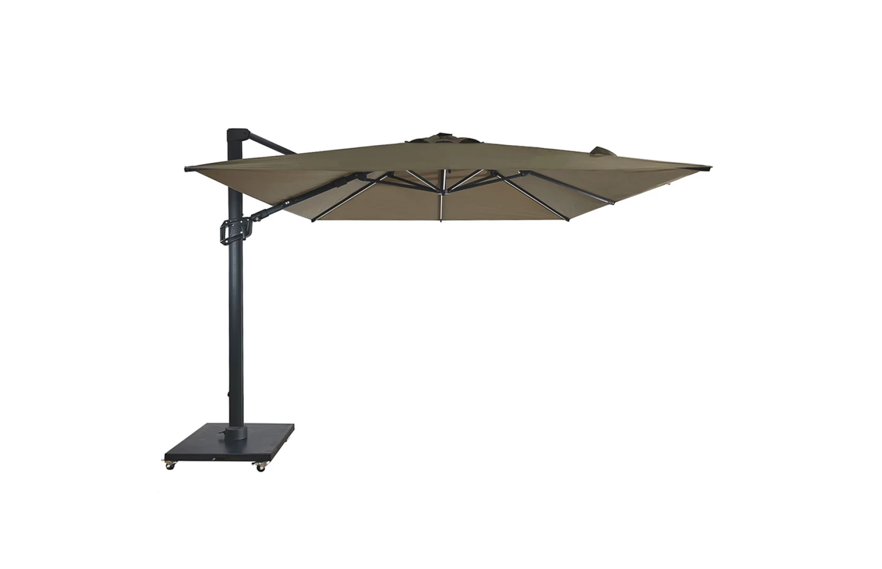 Umbrela de soare 3x3m pentru terasa si gradina, aluminiu, pliabila, culoare kaki, include suport granit