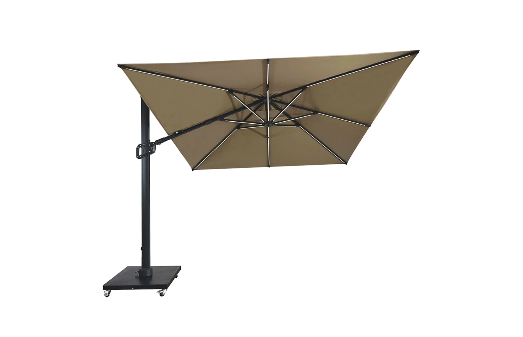 Umbrela de soare 3x3m pentru terasa si gradina, aluminiu, pliabila, culoare kaki, include suport granit