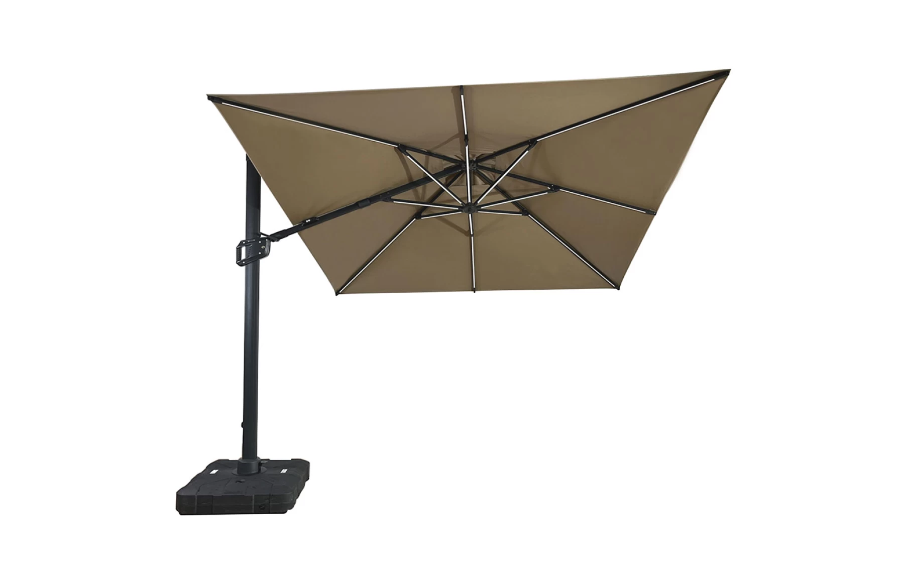 Umbrela de soare 3x3m pentru terasa si gradina, aluminiu, pliabila, culoare kaki, include suport de plastic