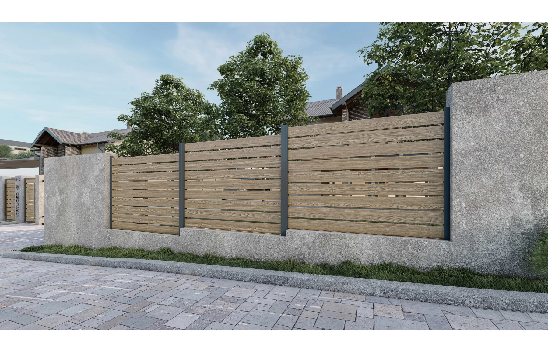 Gard WPC Cu Placaj Ares Aluminiu, Light Wood