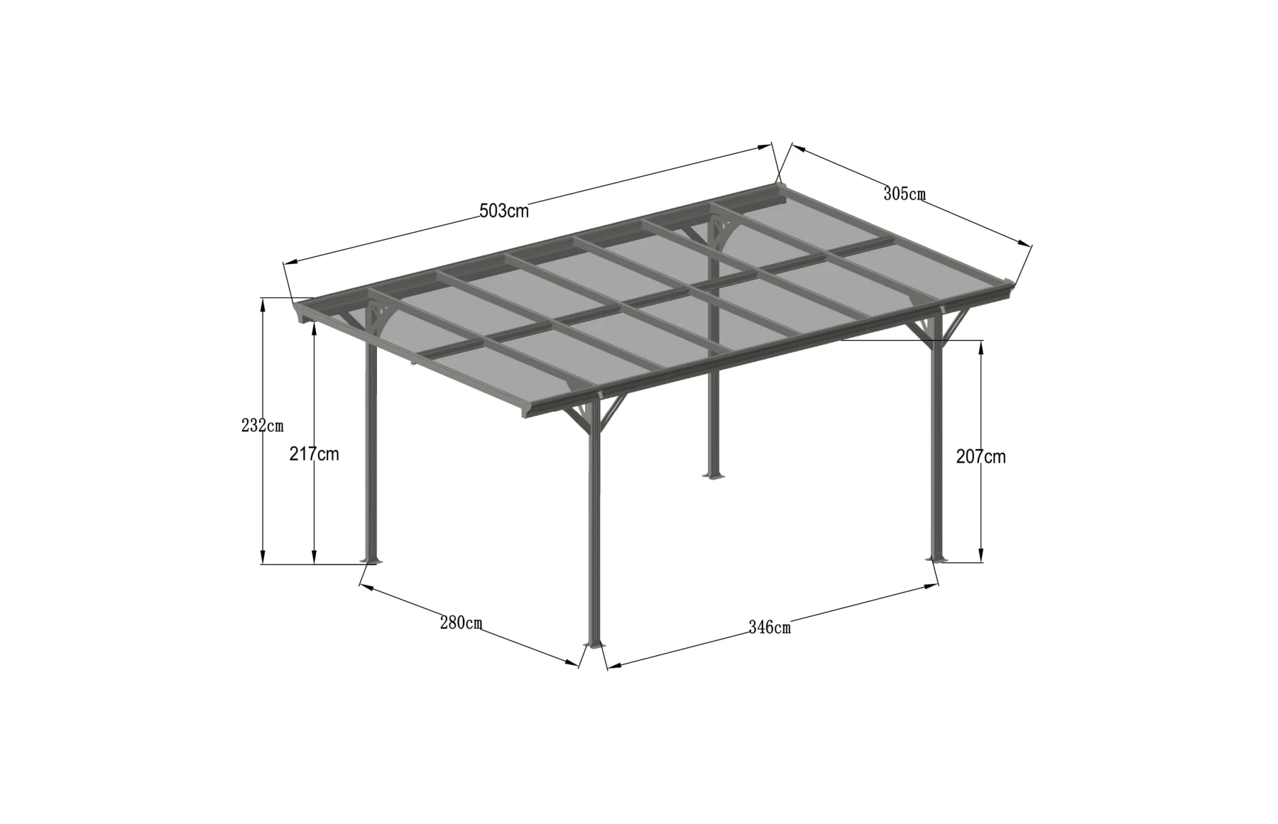Copertina auto ALFA din aluminiu cu policarbonat, carport, 3050 x 5030 mm, Gri antracit RAL 7016