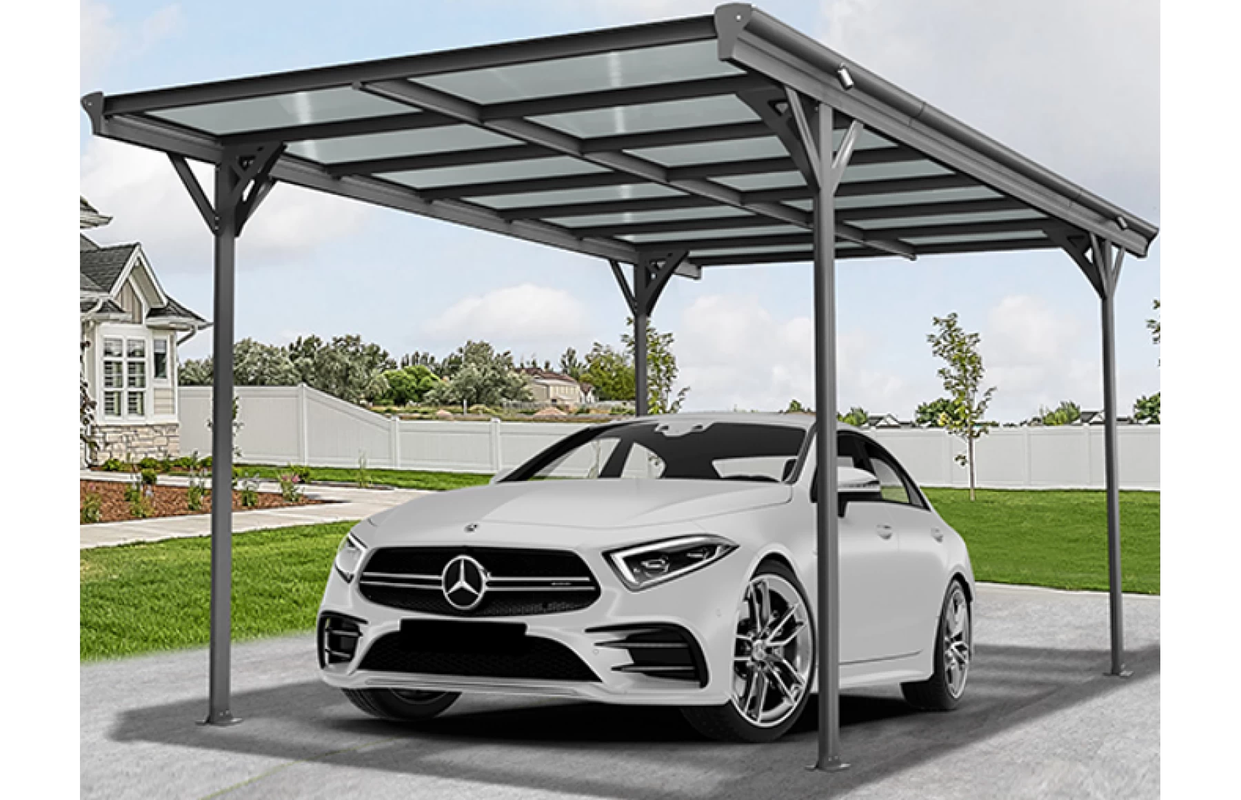 Copertina auto ALFA din aluminiu cu policarbonat, carport, 3050 x 5030 mm, Gri antracit RAL 7016