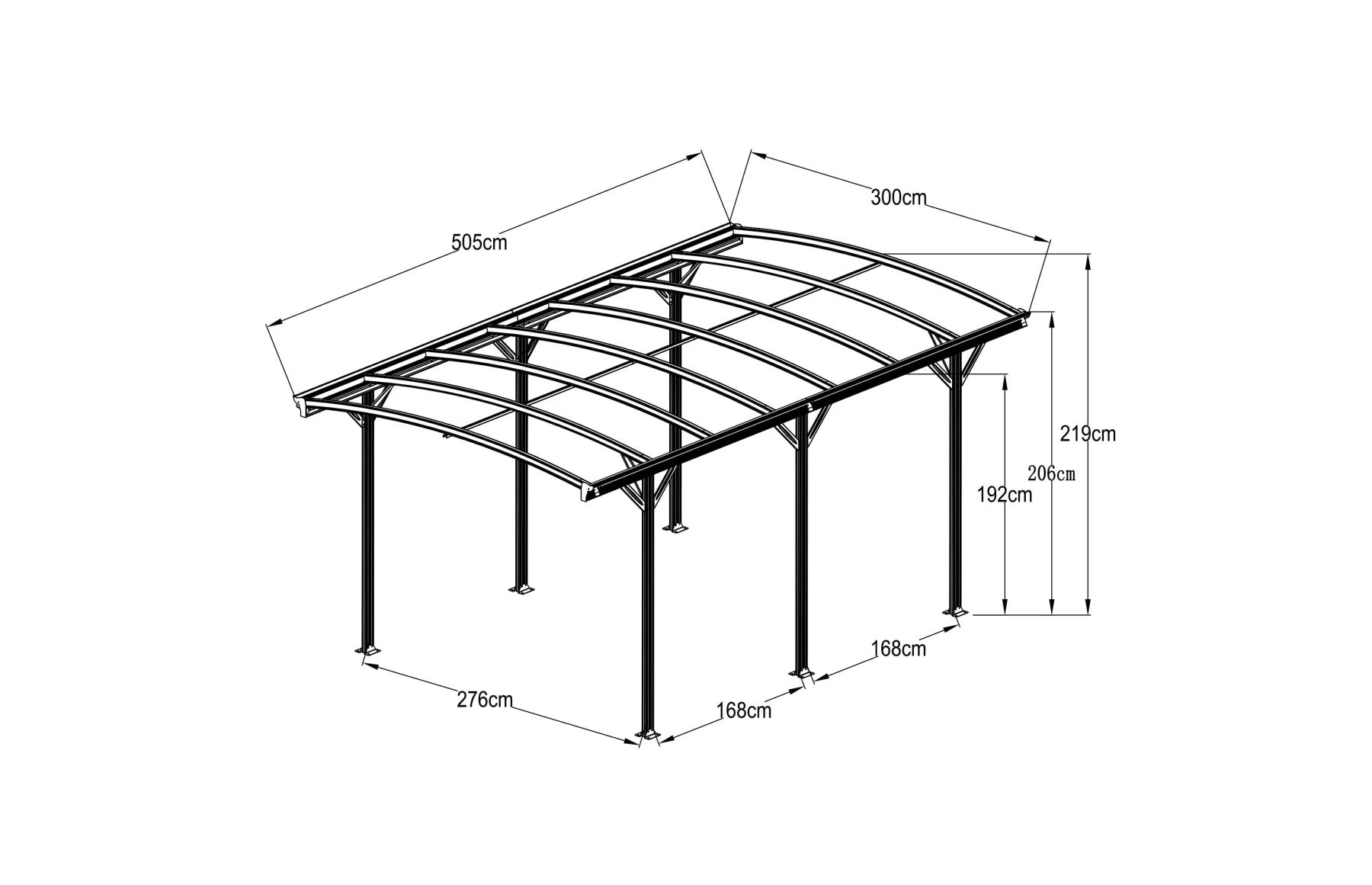Copertina auto OMEGA din aluminiu cu policarbonat, carport, 3000 x 5050 mm, Gri antracit RAL 7016