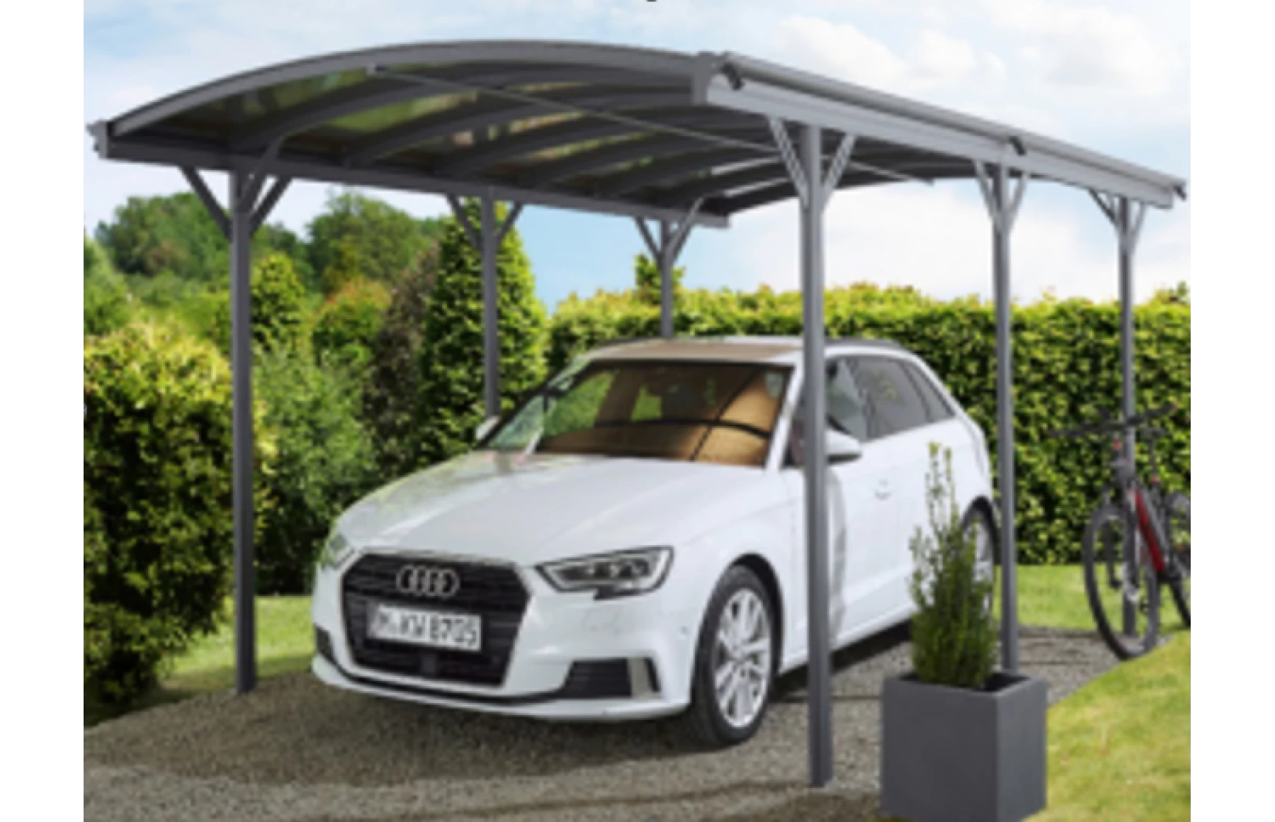 Copertina auto OMEGA din aluminiu cu policarbonat, carport, 3000 x 5050 mm, Gri antracit RAL 7016