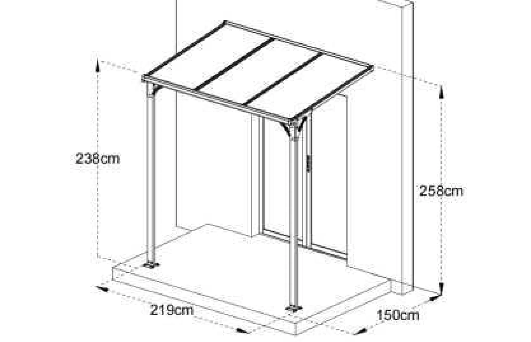 Copertina tip pergola pavilion din aluminiu STRONG, Dimensiune  1500 x 2190mm, Culoare policarbonat: Transparent