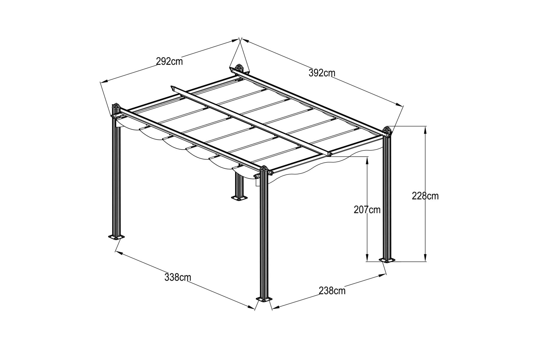 Pergola SKY tip pavilion foisor, din aluminiu si acoperis textil, 3 x 4 metri, Gri antracit RAL 7016