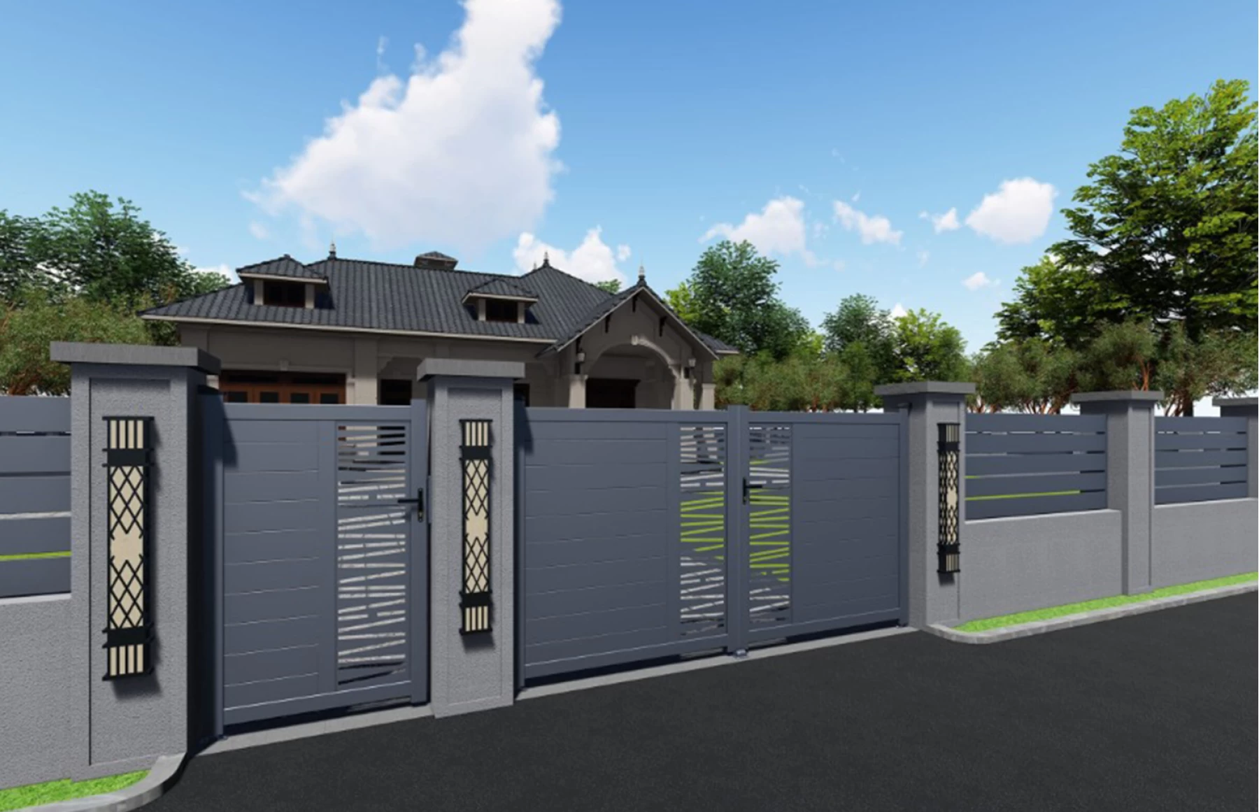 Set porti metalice din aluminiu 900x1800mm, 3500x1800mm, prefabricate, gri antracit, model Poseidon