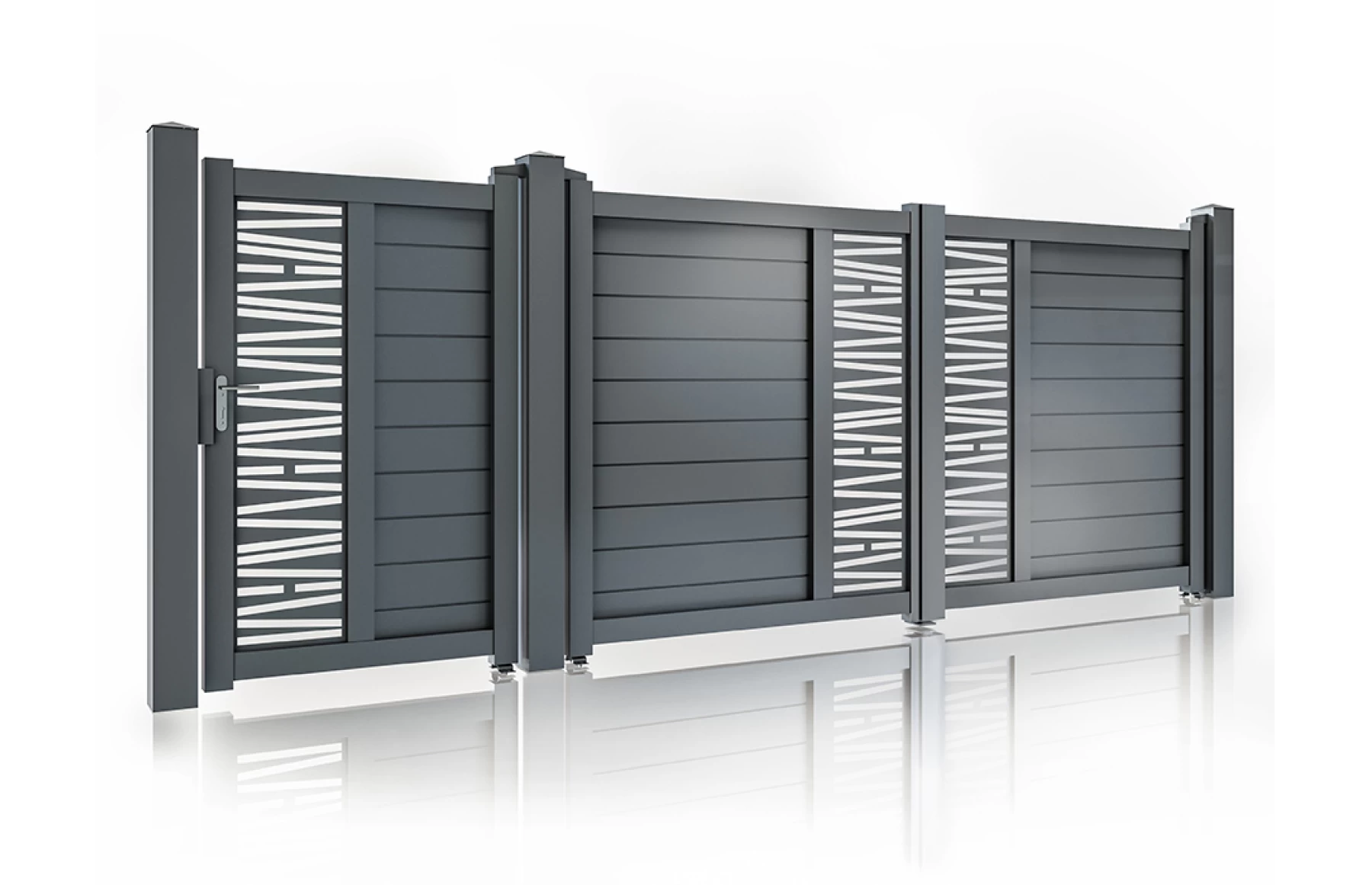 Set porti metalice din aluminiu 900x1800mm, 3000x1800mm, prefabricate, gri antracit, model Poseidon