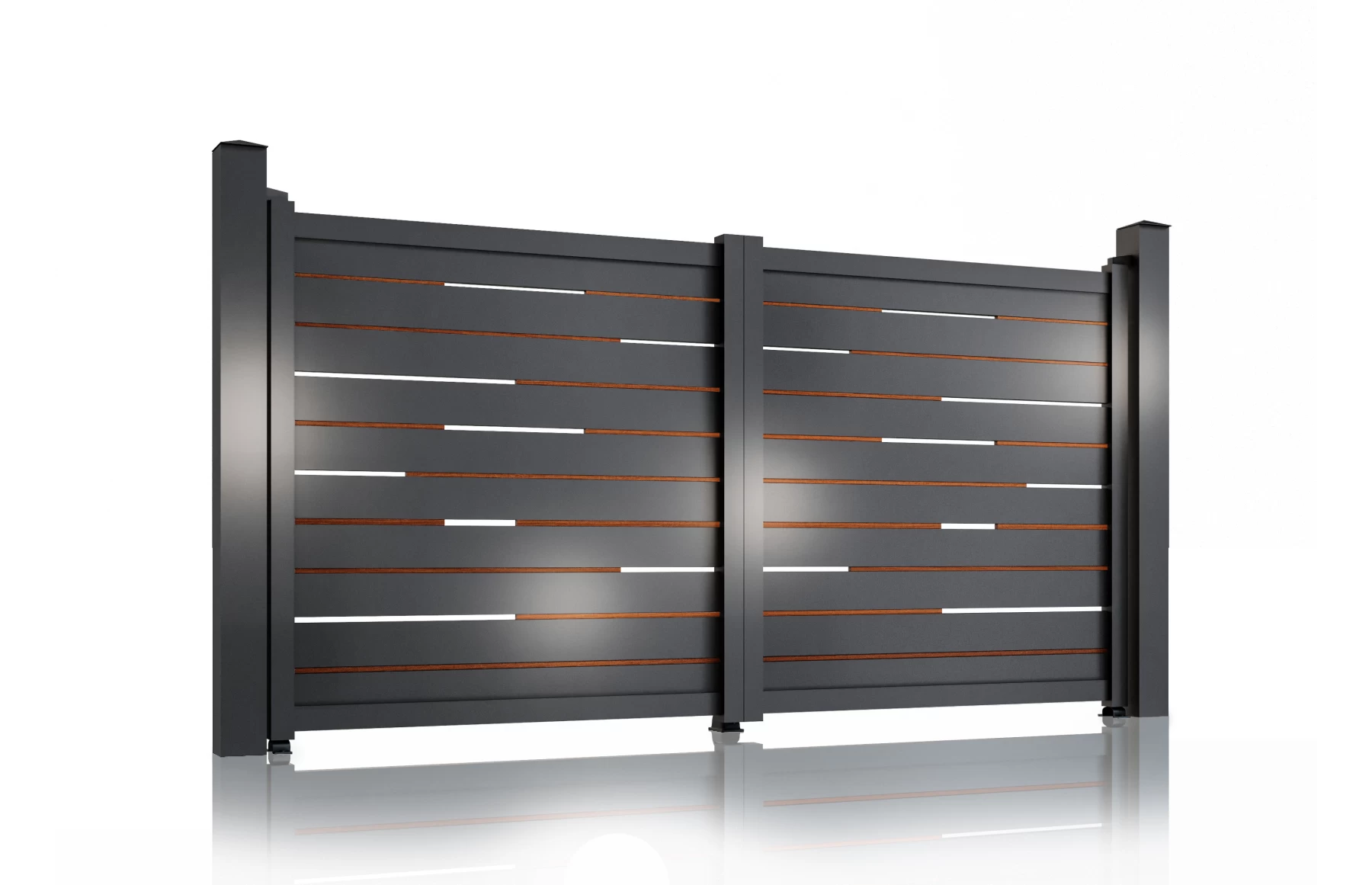 Poarta auto batanta, 3500x1800mm, prefabricat, model Ragnar, insertii tip lemn aluminiu