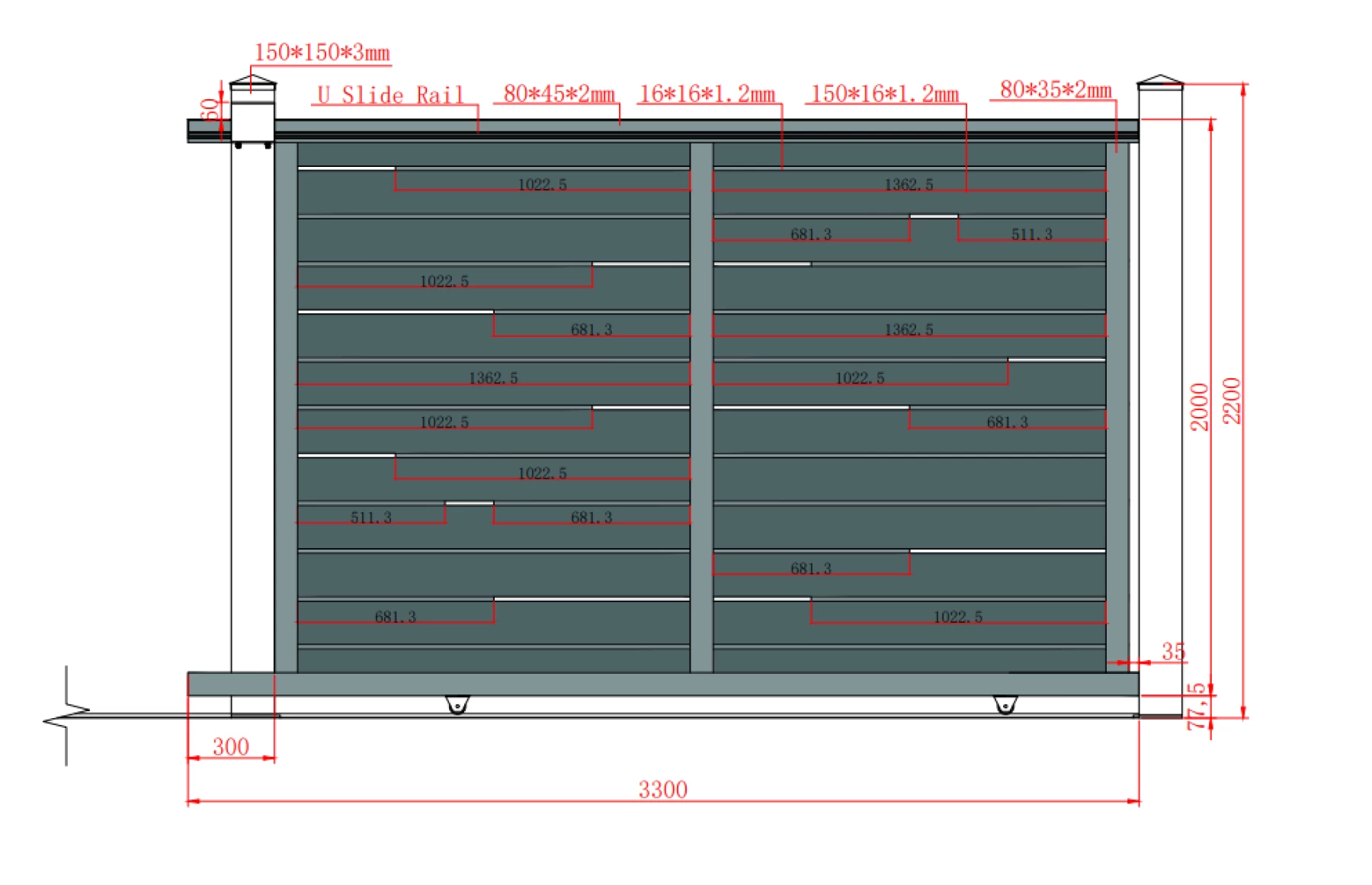 Poarta culisanta  din aluminiu, prefabricata, model Ragnar, 3000x2000mm, insertii tip lemn