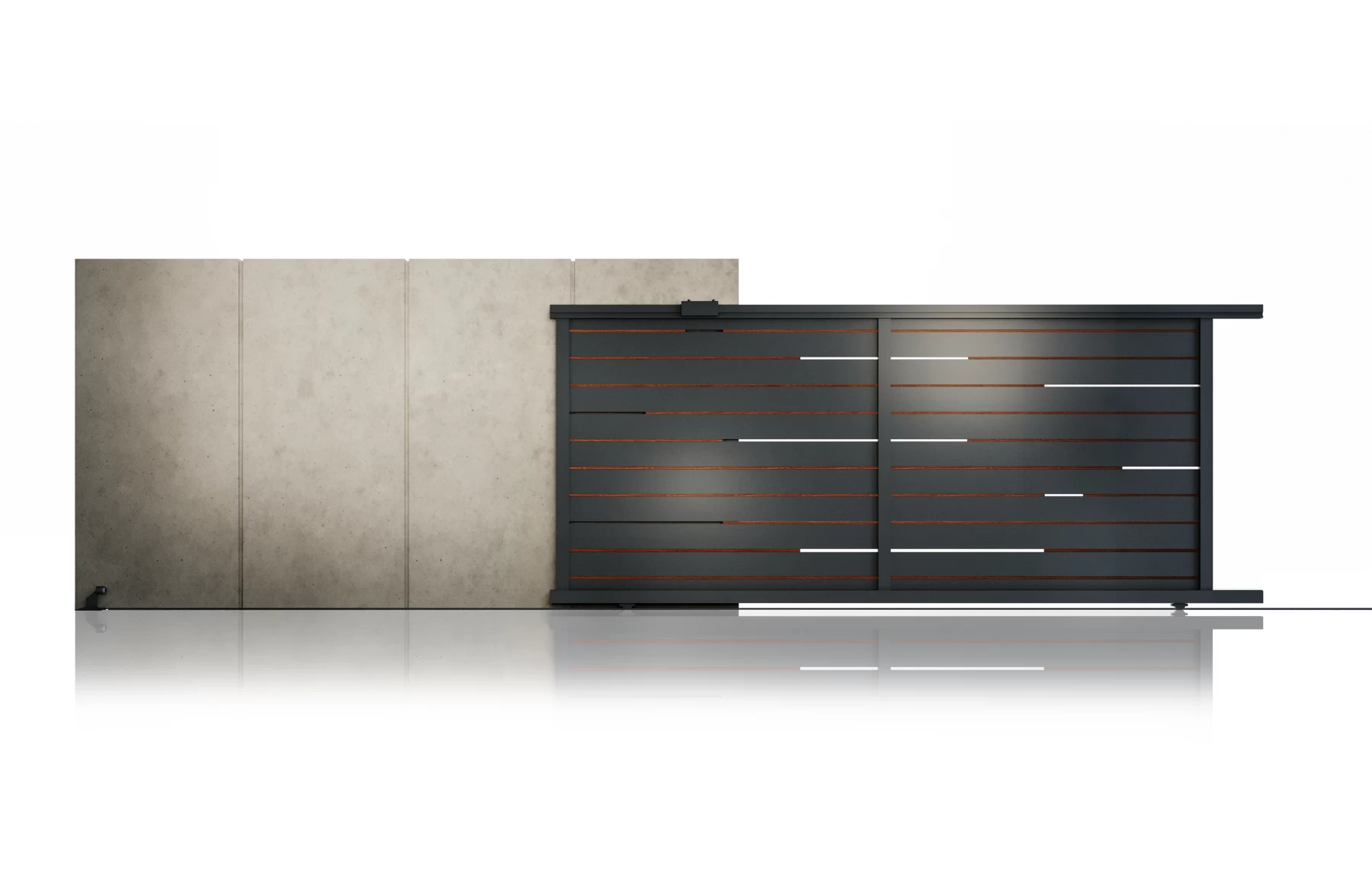 Poarta culisanta  din aluminiu, prefabricata, model Ragnar, 3000x1800mm, insertii tip lemn aluminiu