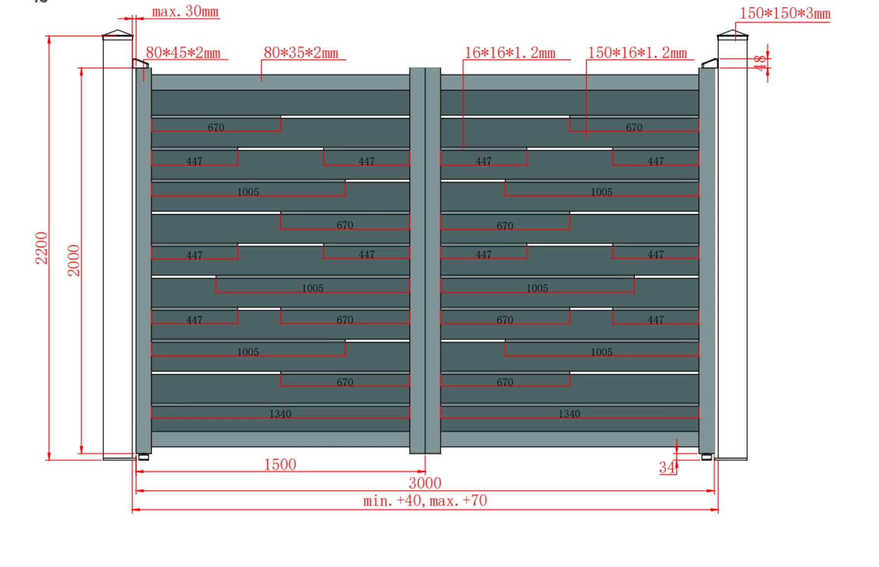 Poarta auto batanta, 3000x2000mm, prefabricat, model Ragnar, insertii tip lemn aluminiu