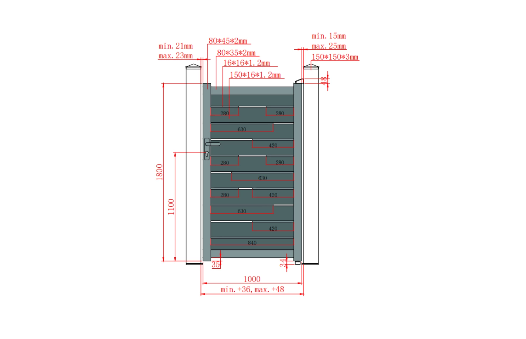 Poarta pietonala aluminiu Ragnar, 1000mm lungime x 1800mm inaltime, insertii tip lemn aluminiu