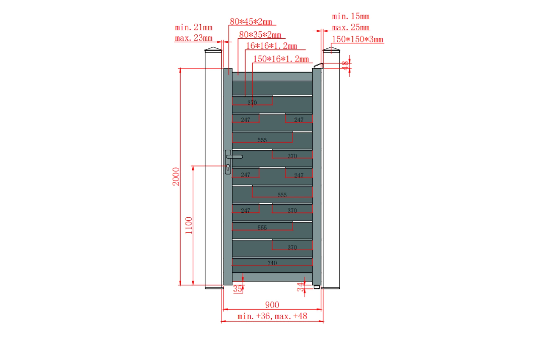 Poarta pietonala aluminiu Ragnar, 900mm lungime x 2000mm inaltime, insertii tip lemn aluminiu
