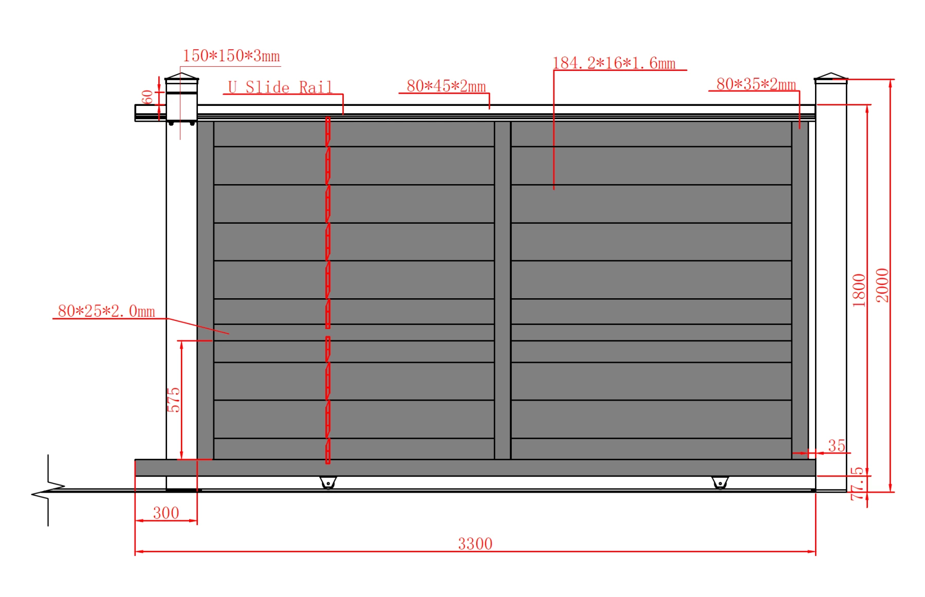 Poarta culisanta din aluminiu, prefabricata, model Baldur, 3000x1800mm, gri antracit