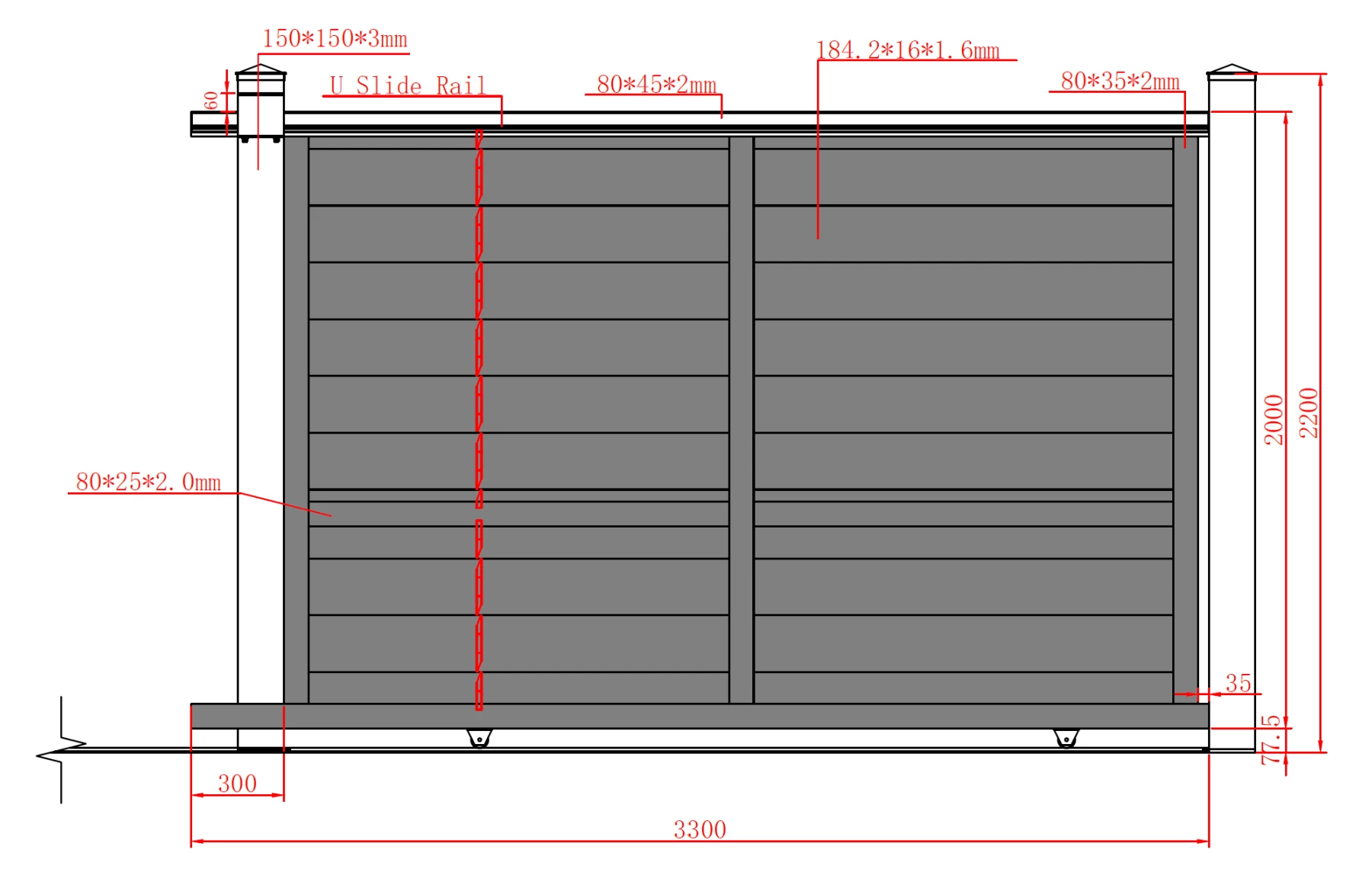 Poarta culisanta din aluminiu, prefabricata, model Baldur, 3000x2000mm, gri antracit