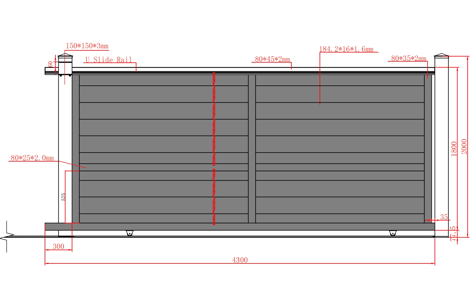 Poarta culisanta  din aluminiu, prefabricata, model Baldur, 4000x1800mm, gri antracit