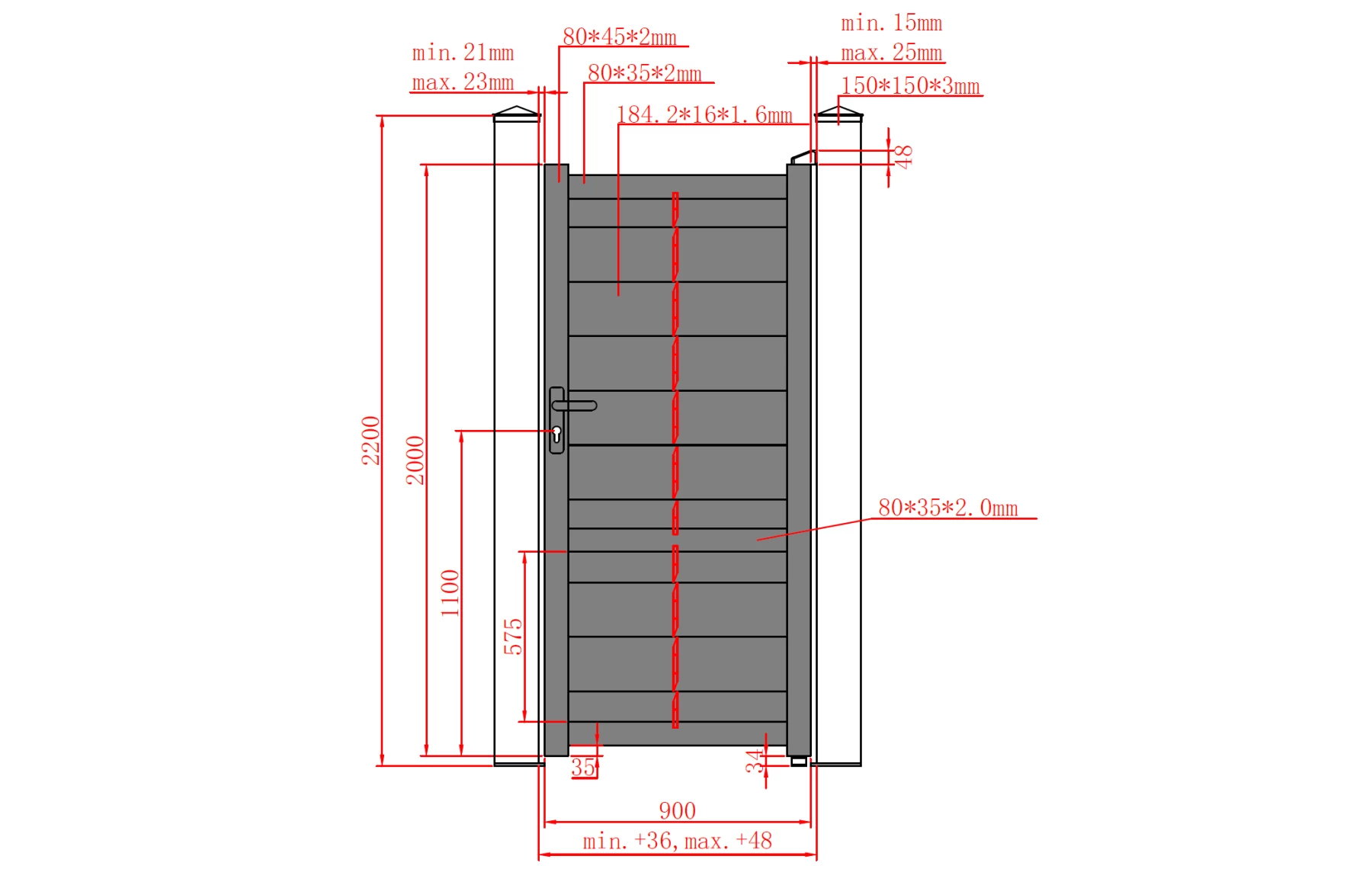 Poarta pietonala aluminiu Baldur, 900mm lungime x 2000mm inaltime, gri antracit