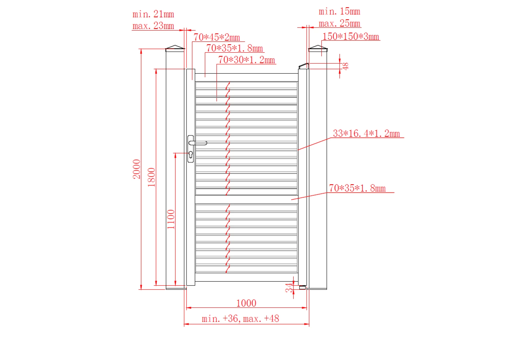 Poarta pietonala ranforsata aluminiu Jaluzea Suprem, 1000mm lungim x 1800mm inaltime, gri antracit