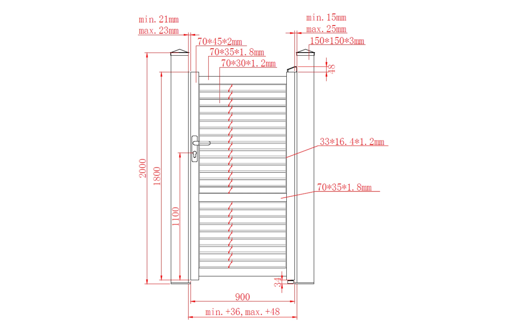 Poarta pietonala ranforsata aluminiu Jaluzea Suprem, 900mm lungim x 1800mm inaltime, maro