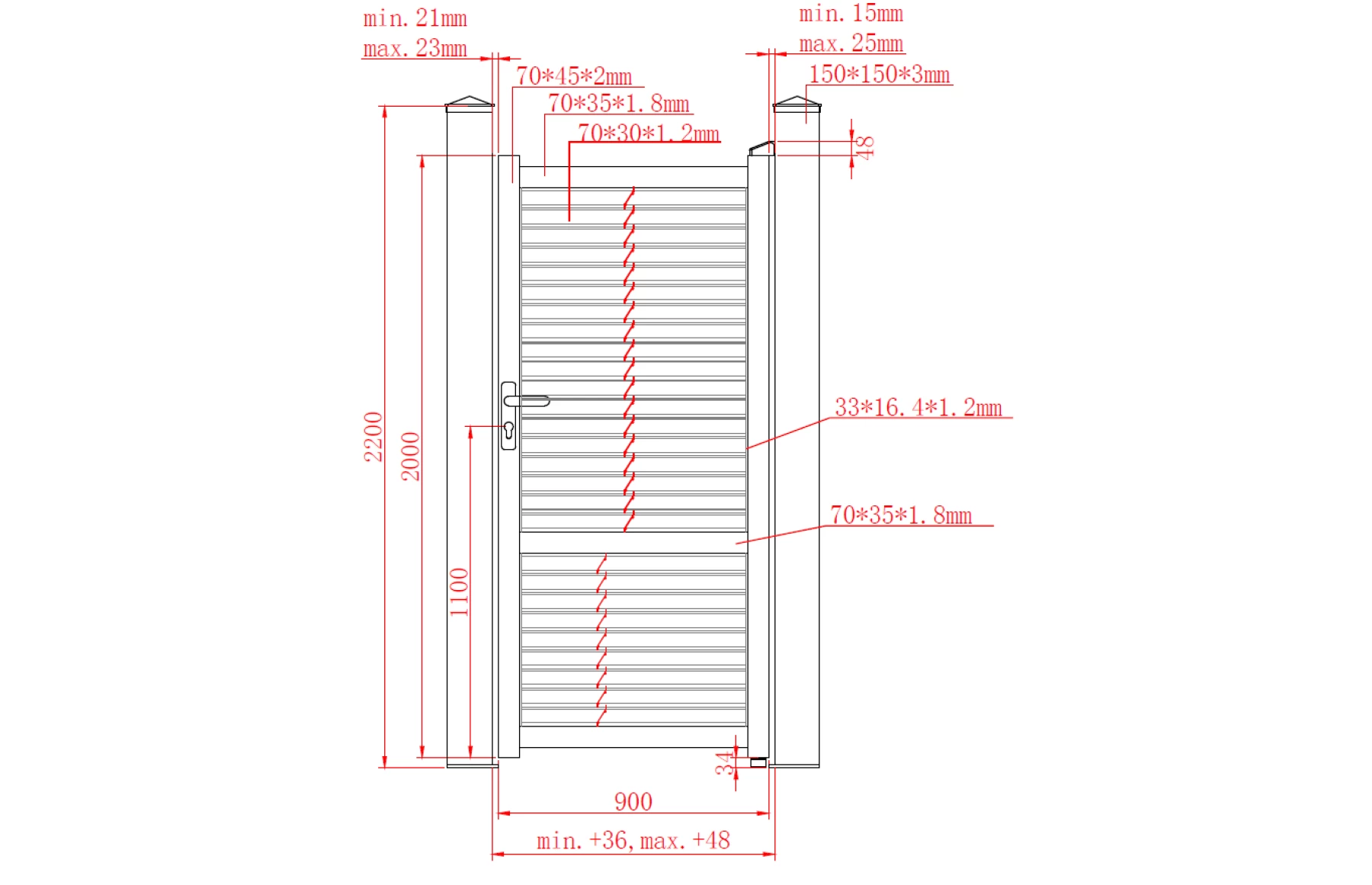 Poarta pietonala ranforsata aluminiu Jaluzea Suprem, 900mm lungim x 2000mm inaltime, gri antracit