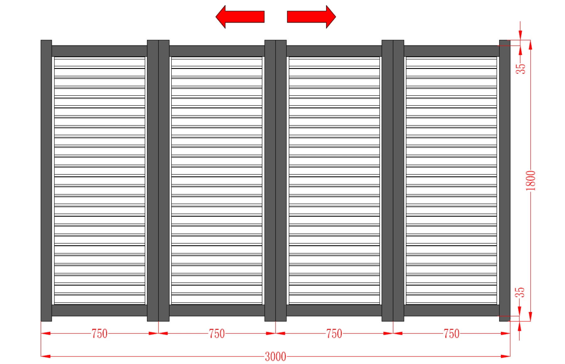 Poarta bi-fold aluminiu Jaluzea Suprem 3000mm lungime x 1800mm inaltime, gri antracit