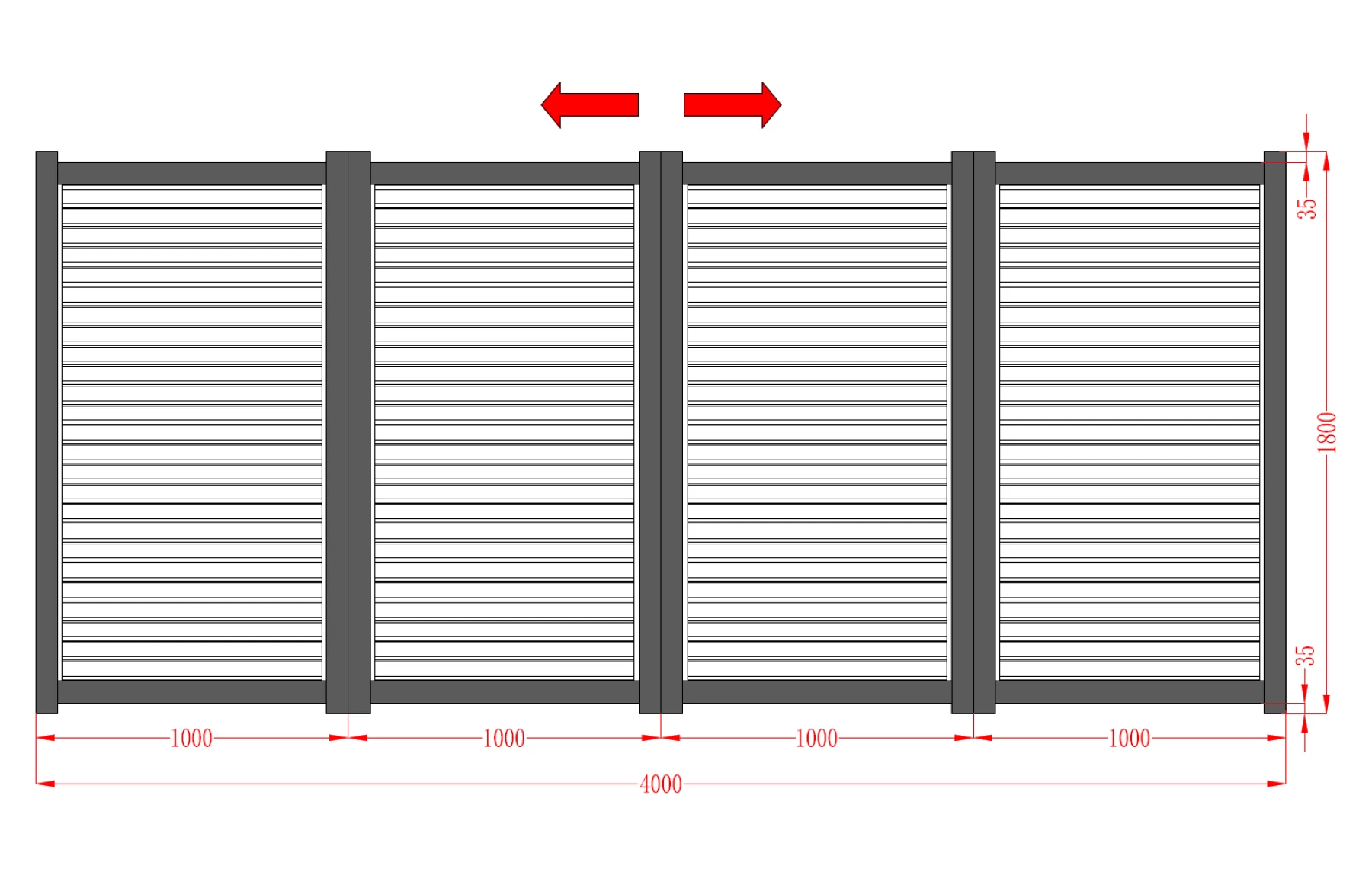 Poarta bi-fold aluminiu Jaluzea Suprem 4000mm lungime x 1800mm inaltime, gri antracit