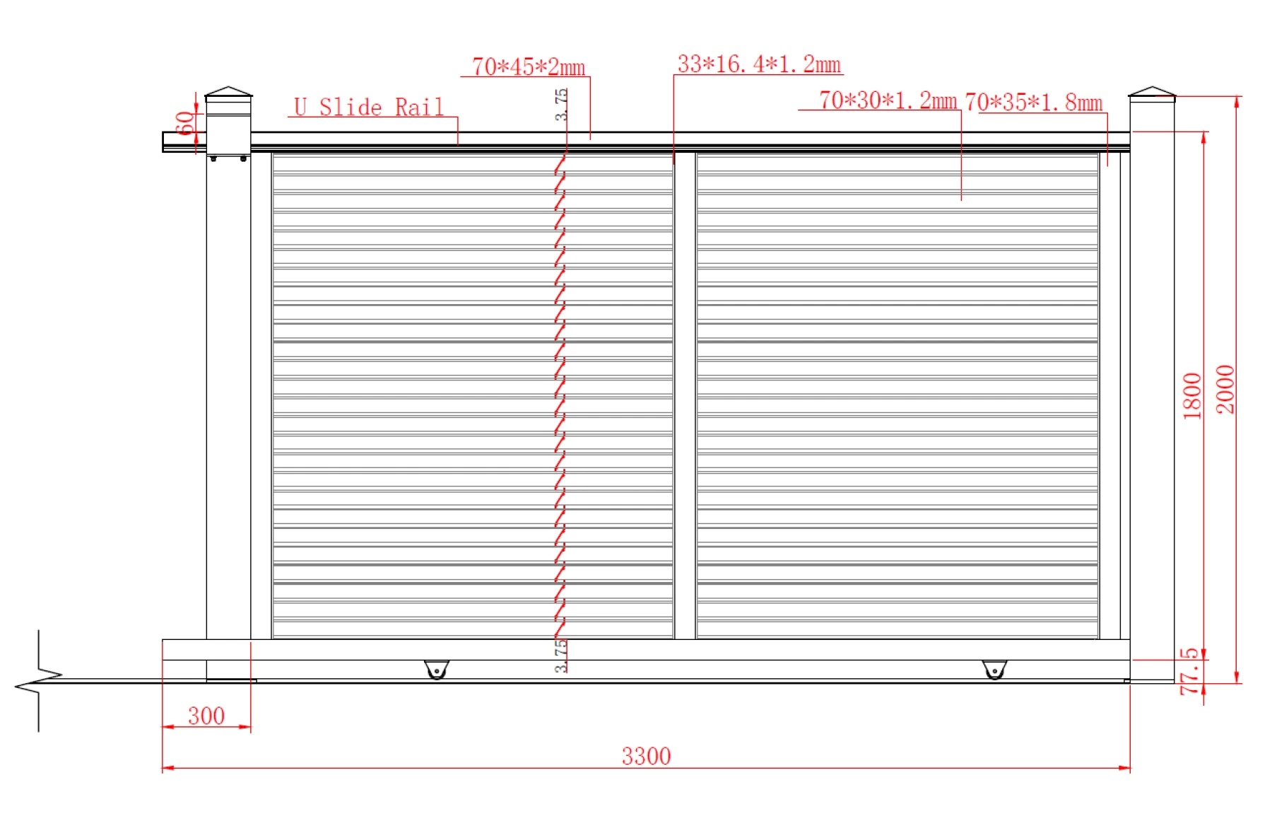 Poarta culisanta glisanta metalica din aluminiu, prefabricata, model Jaluzea Suprem, gri antracit, 3000x1800mm