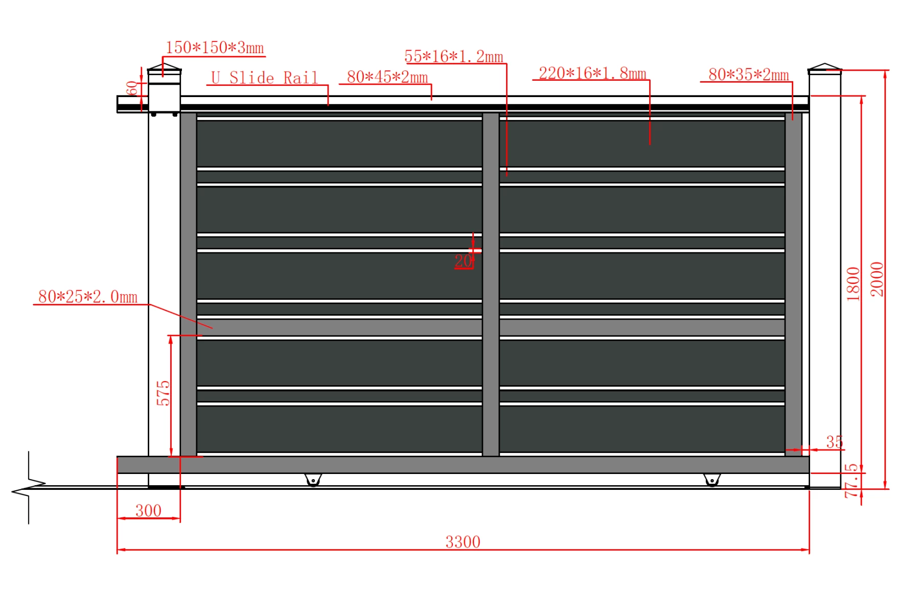Poarta culisanta din aluminiu, prefabricata, model Neptun, 3000x1800mm, gri antracit