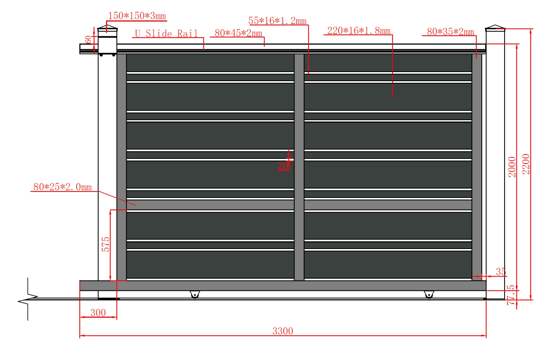 Poarta culisanta din aluminiu, prefabricata, model Neptun, 3000x2000mm, gri antracit