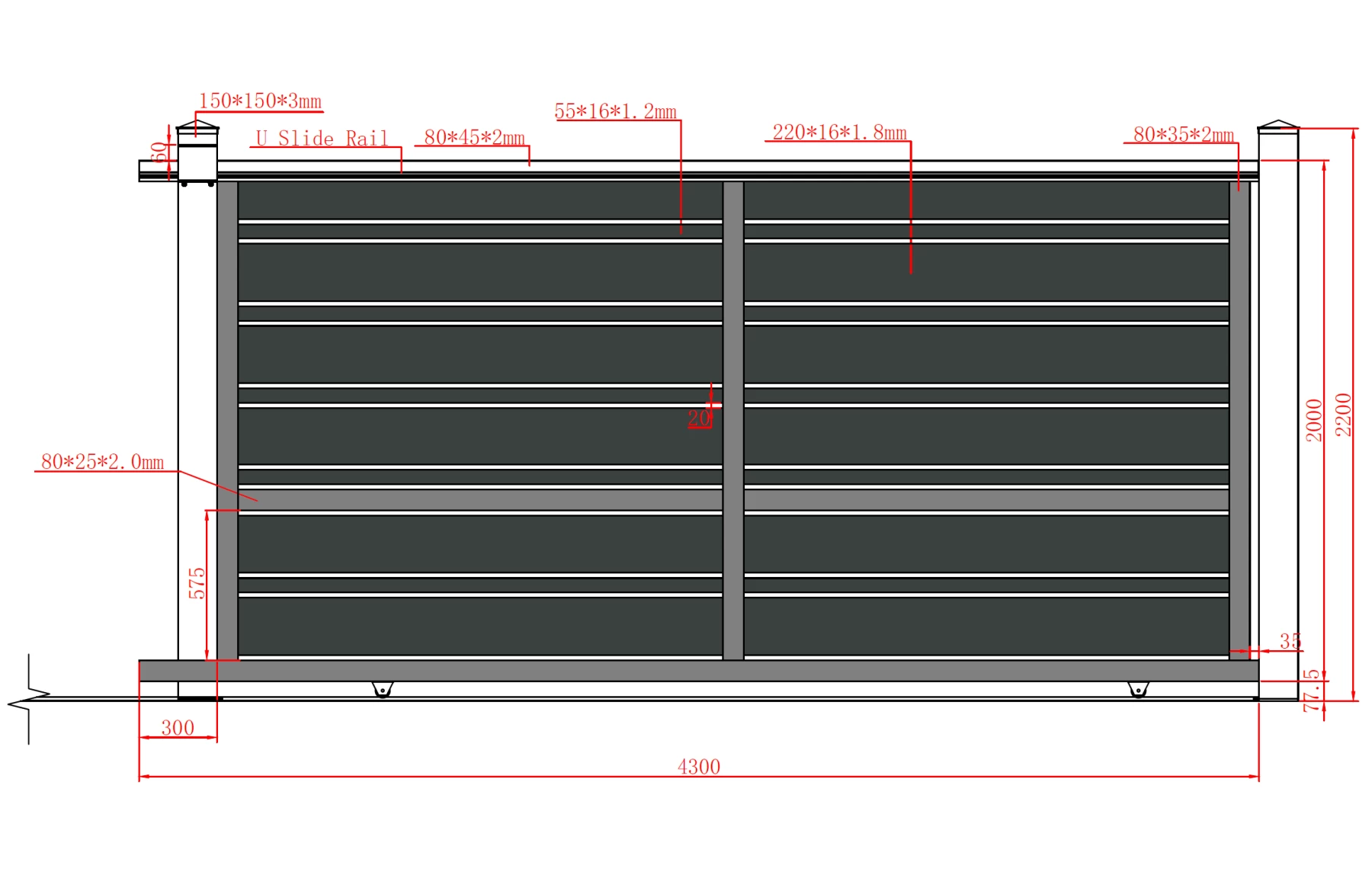 Poarta culisanta  din aluminiu, prefabricata, model Neptun, 4000x2000mm, gri antracit