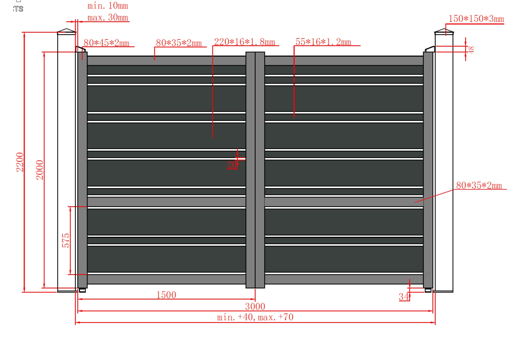 Poarta auto batanta aluminiu 3000x2000mm, prefabricat, model Neptun, gri antracit