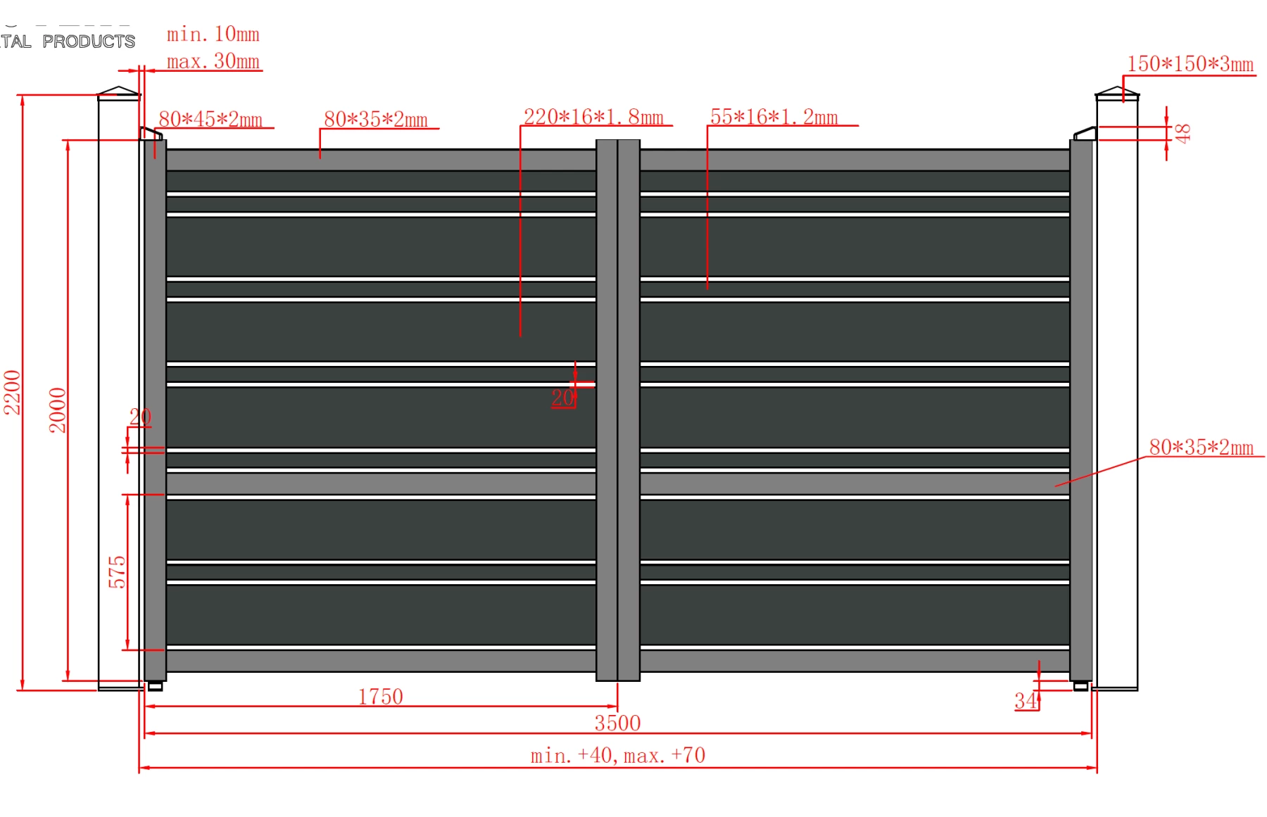 Set porti metalice din aluminiu 900x2000m, 3500x2000mm, prefabricate, gri antracit, model Neptun