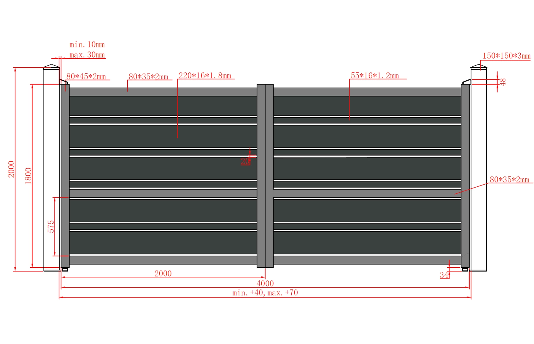 Poarta auto batanta aluminiu 4000x1800mm, prefabricat, model Neptun, maro