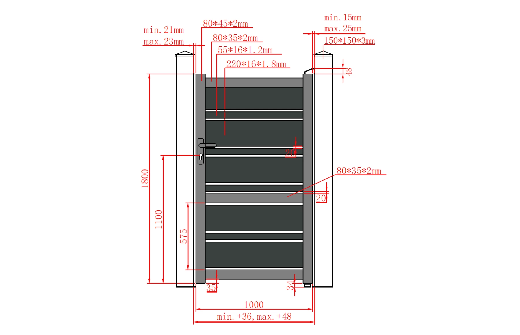 Poarta pietonala aluminiu Neptun, 1000mm lungime x 1800mm inaltime, gri antracit