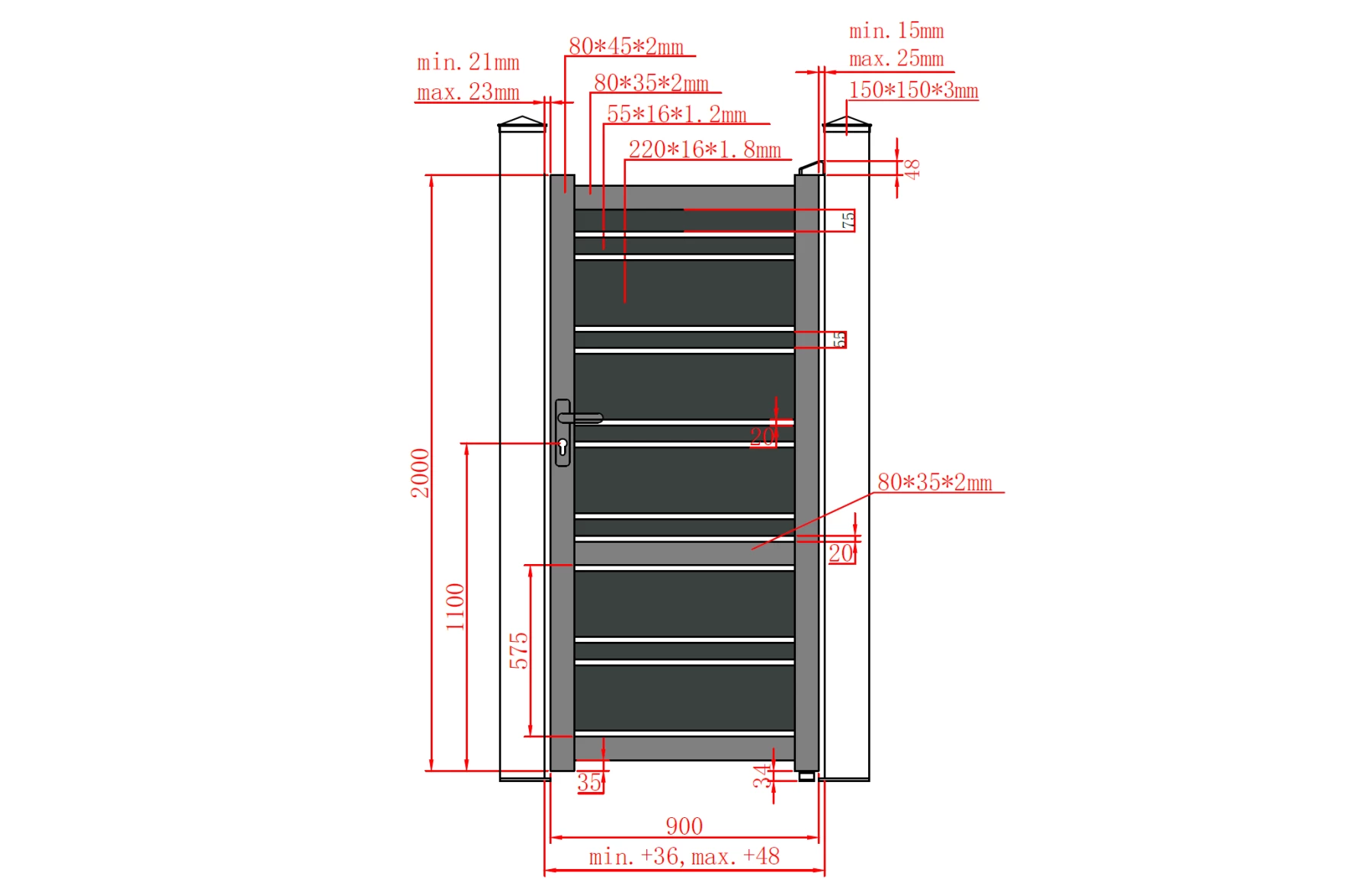 Set porti metalice din aluminiu 900x2000m, 3500x2000mm, prefabricate, gri antracit, model Neptun